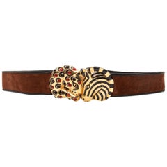 Judith Leiber Brown Suede Animal Buckle Belt