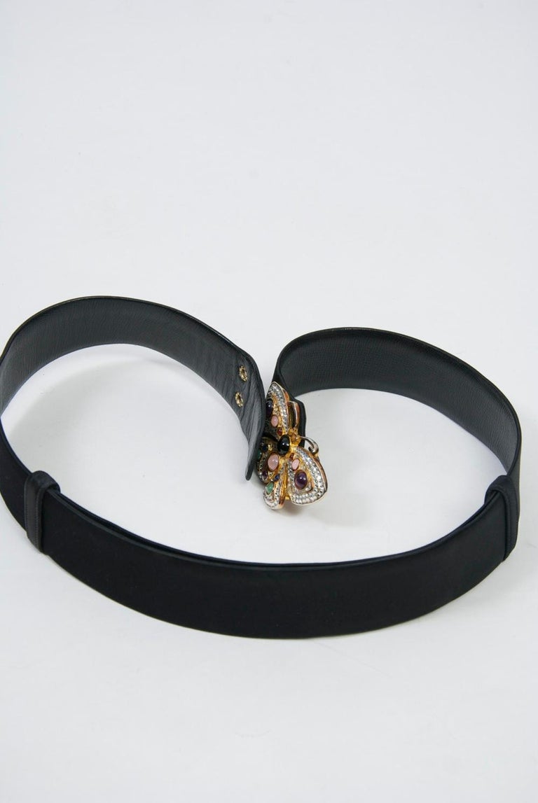 Vintage 80s Judith Leiber Butterfly Jeweled Adjustable Black Leather Belt Signed Judith Leiber Butterfly Belt at 1stDibs | vintage butterfly  main image 4
