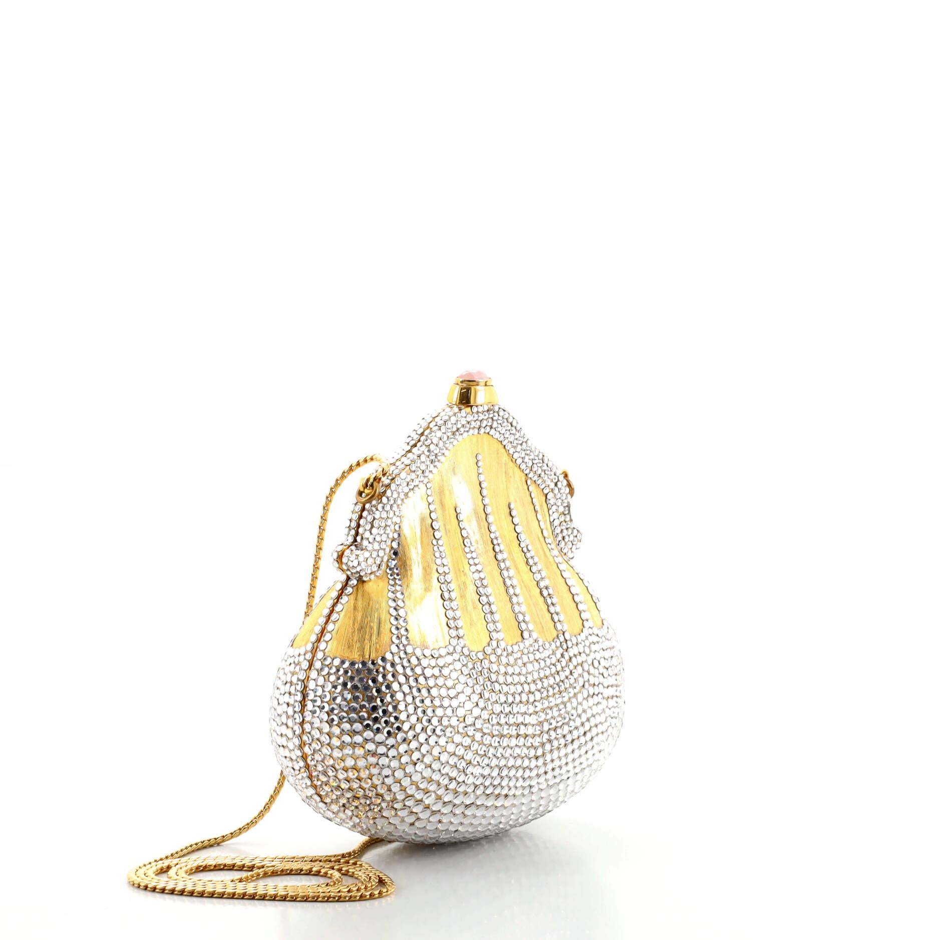 Beige Judith Leiber Chatelaine Minaudiere in metallo con cristallo piccola