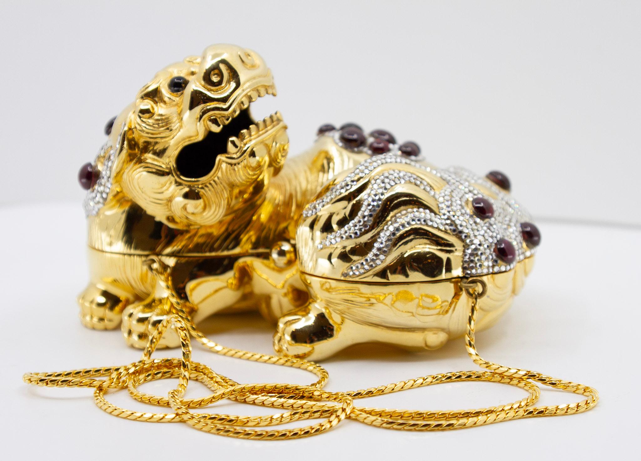 Judith Leiber Chinese Foo Dog Dragon Minaudiere Evening Bag For Sale 1