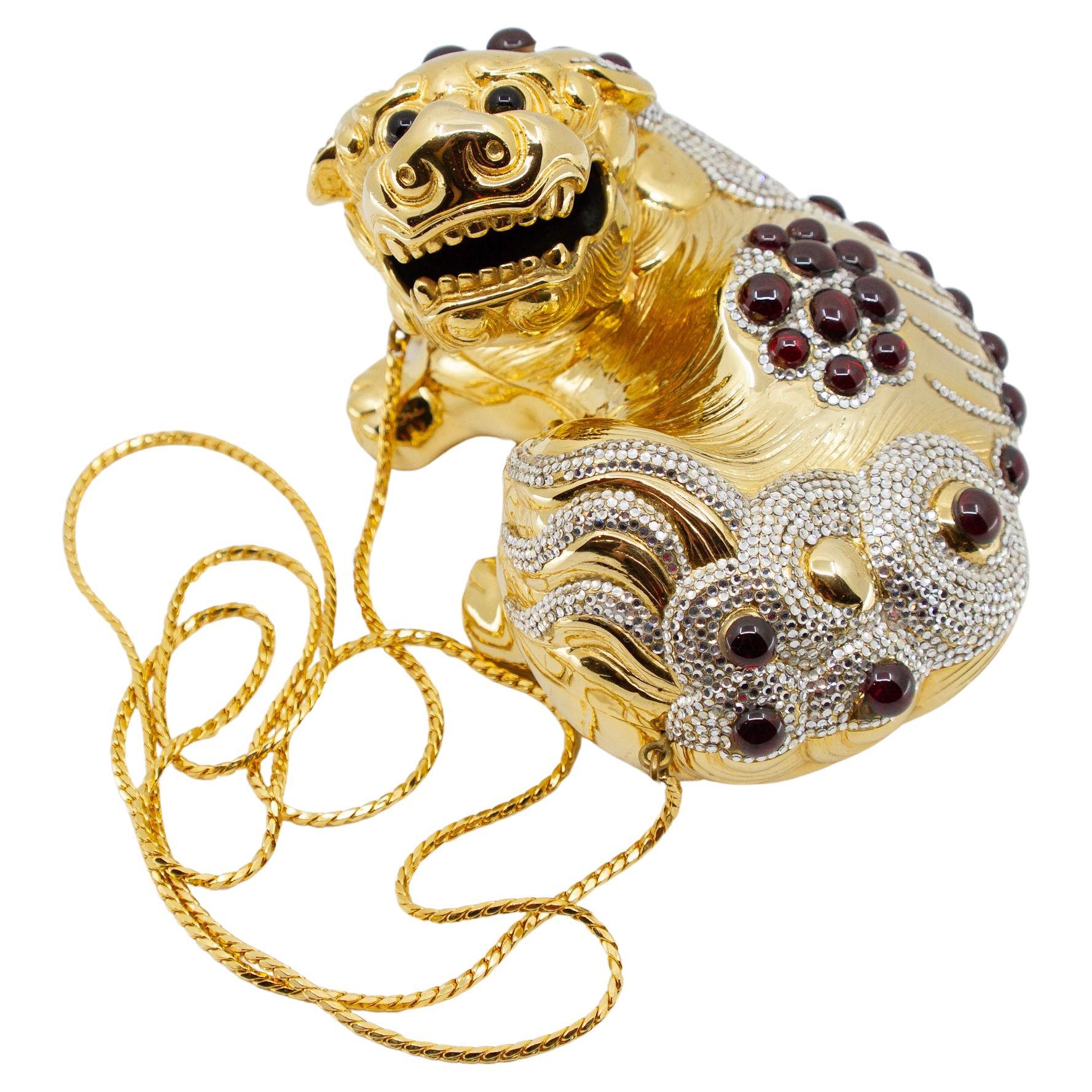 Judith Leiber Chinese Foo Dog Dragon Minaudiere Evening Bag For Sale