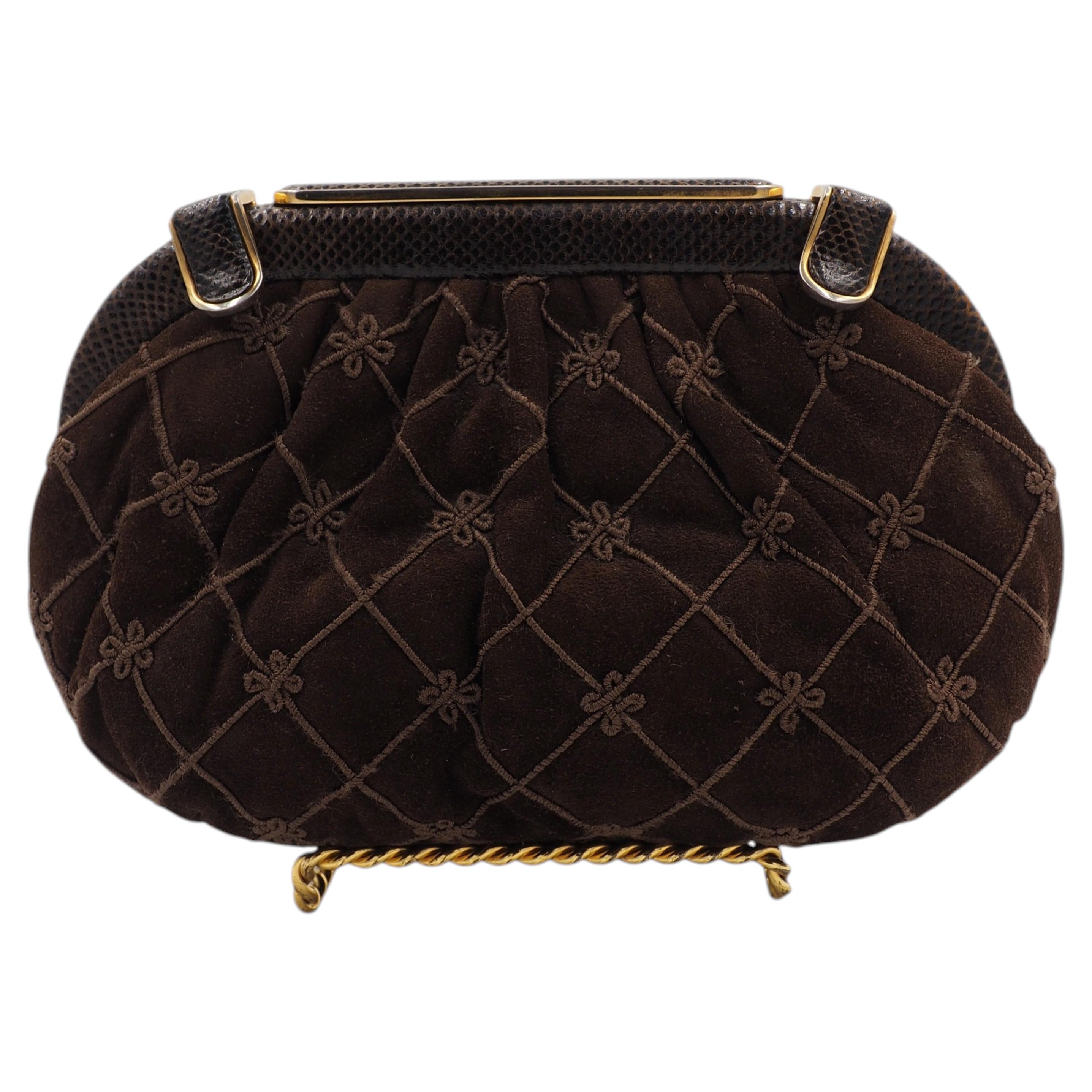 Pre-owned Judith Leiber Chocolate Brown Suede & Snake Purse