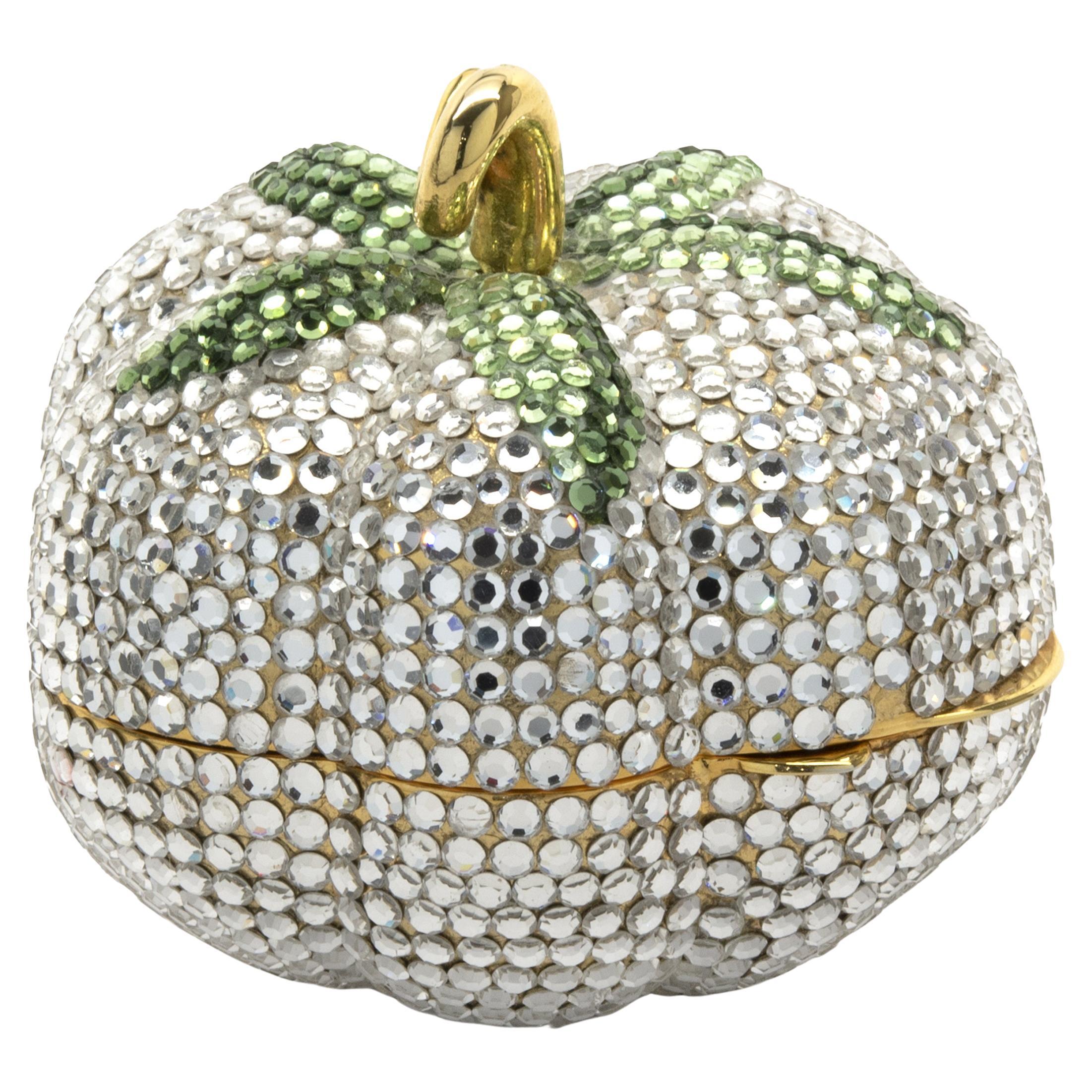 Judith Leiber Clear and Green Crystal Pumpkin Case For Sale
