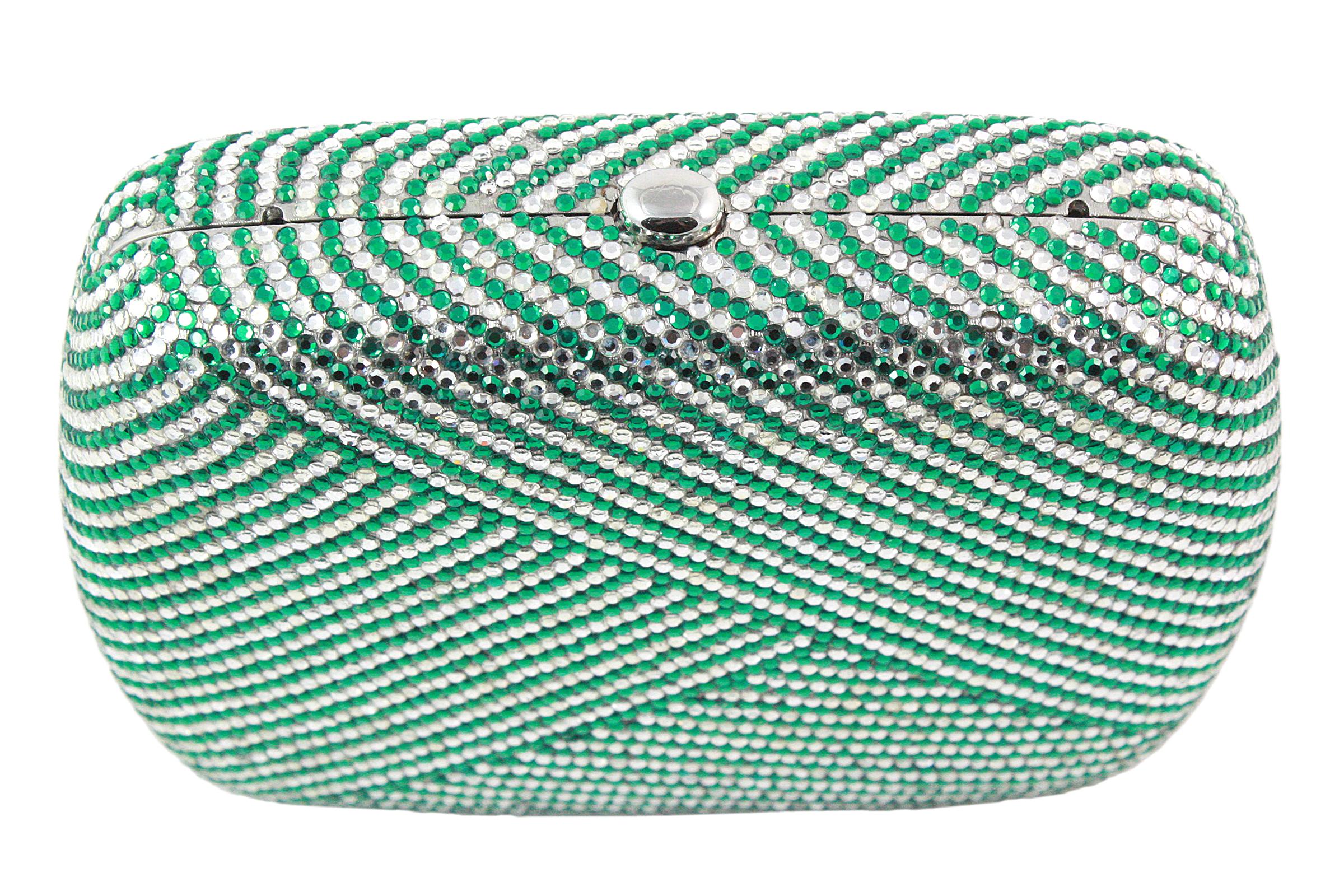  Judith Leiber - Pochette en strass transparent et vert Pour femmes en vente