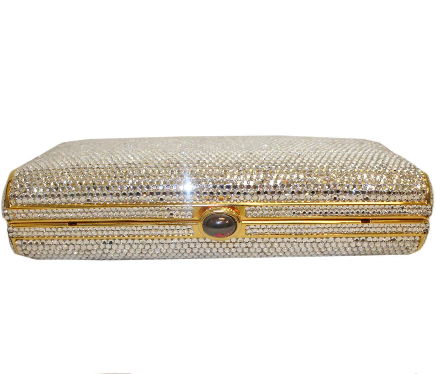 Judith Leiber Clear Crystal Clutch Evening Bag In Excellent Condition In Palm Beach, FL
