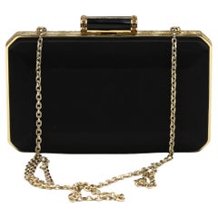 Judith Leiber Couture Black Satin Box Clutch with Gold Trim and Push-Lock Closur