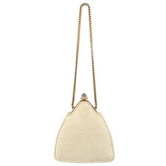 Antique JUDITH LEIBER Cream Lace Textured Silk Crystal Gold Chain Evening Handbag