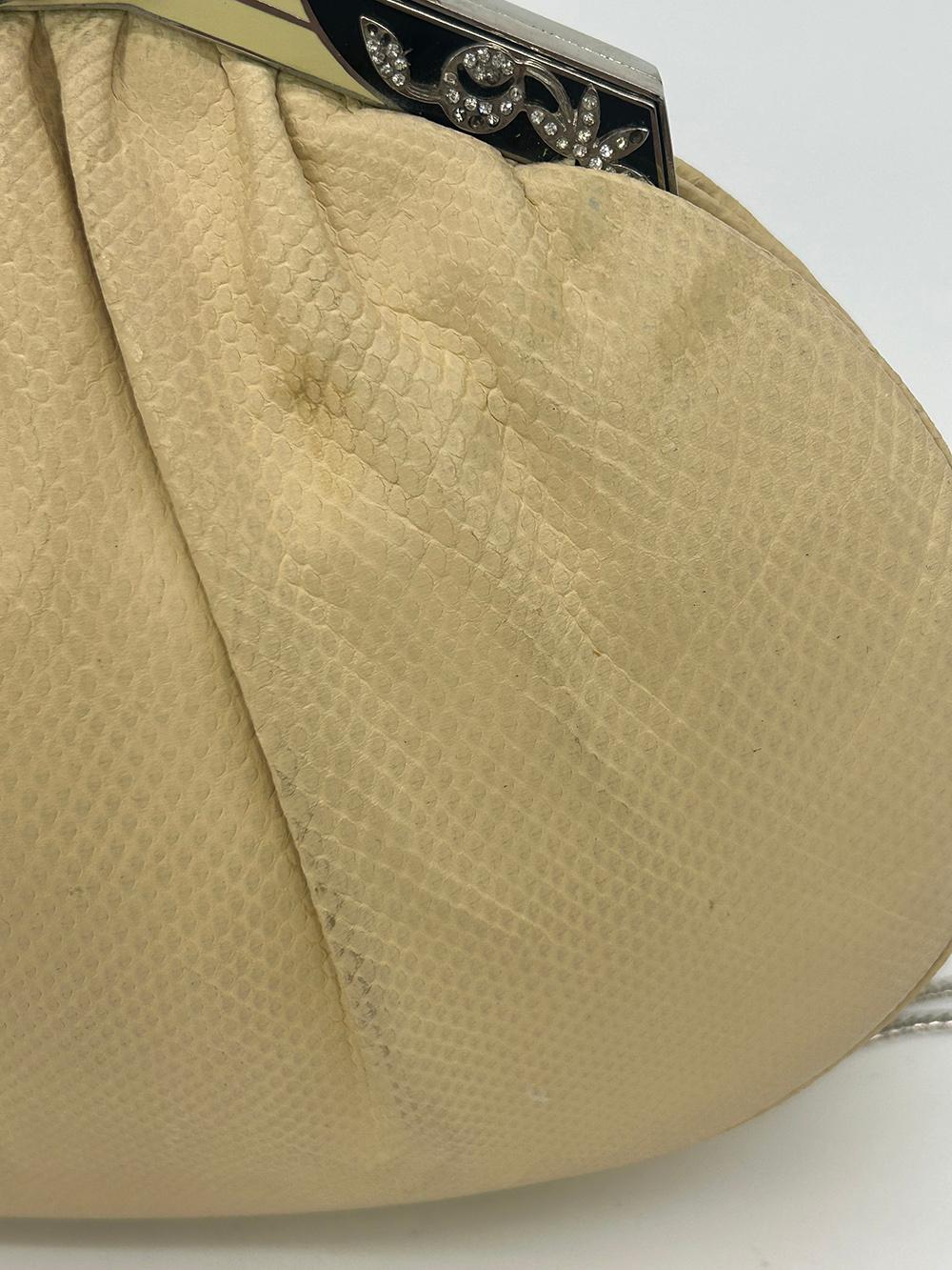 Judith Leiber Cream Matte Lizard Clutch with Enamel Crystal Top For Sale 13