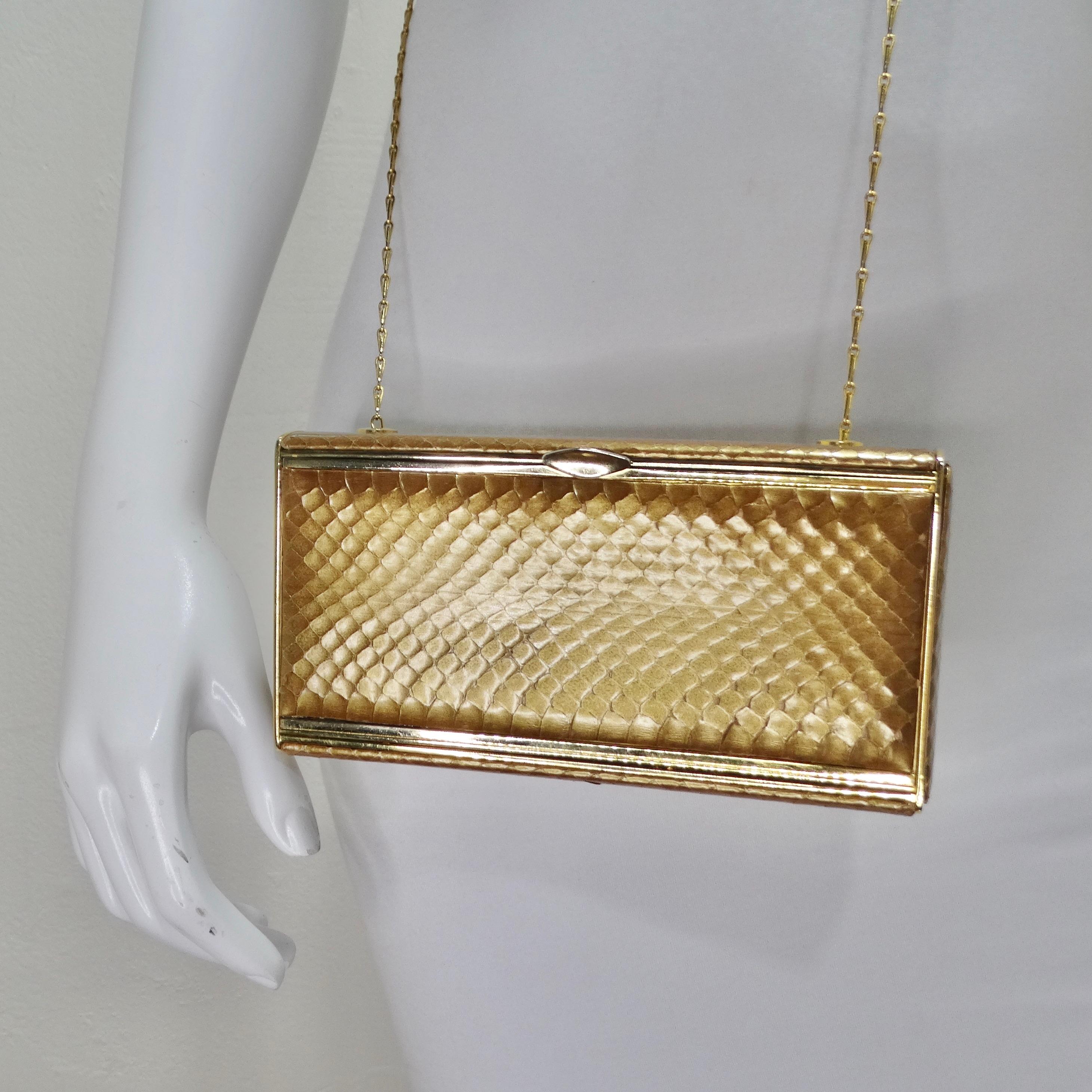 Brown Judith Leiber Crossbody Gold Tone Clutch For Sale