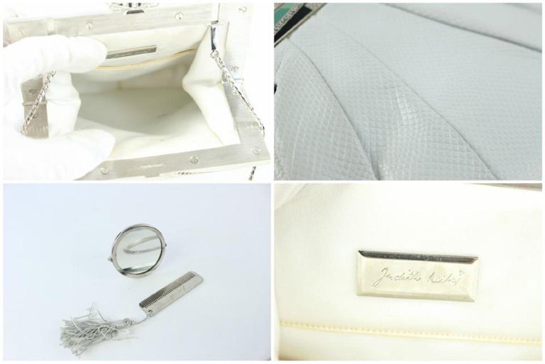 Gray Judith Leiber Crossbody Karung Crystal 16mz0724 White Lizard Skin Leather  For Sale