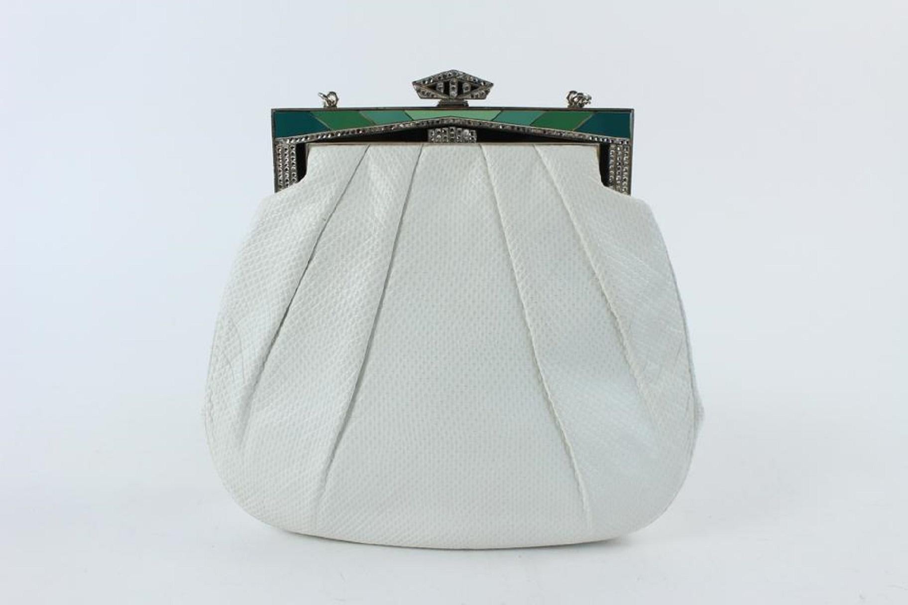 Gray Judith Leiber Crossbody Karung Crystal 16mz0724 White Lizard Skin Leather