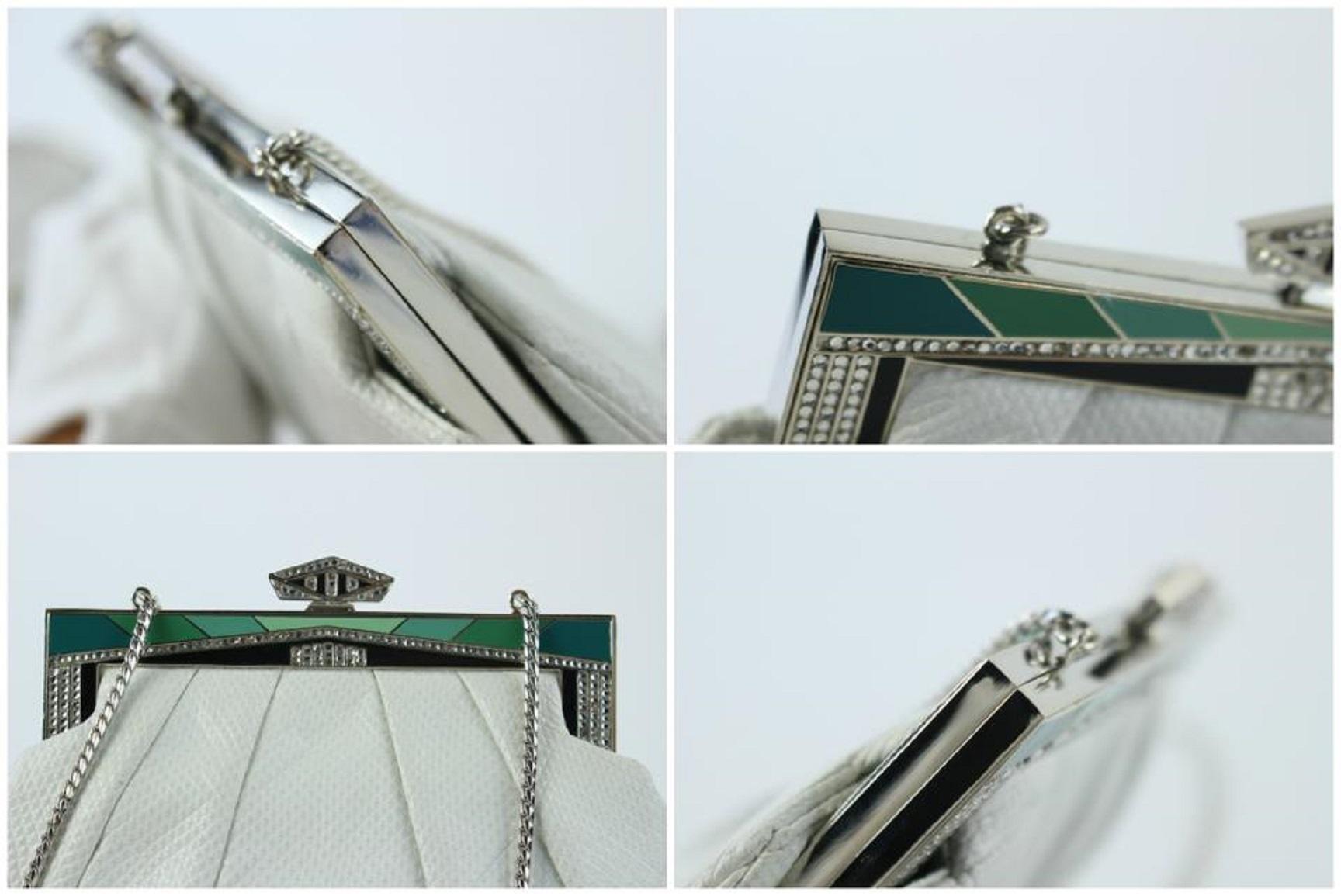 Judith Leiber Crossbody Karung Crystal 16mz0724 White Lizard Skin Leather In Good Condition In Dix hills, NY