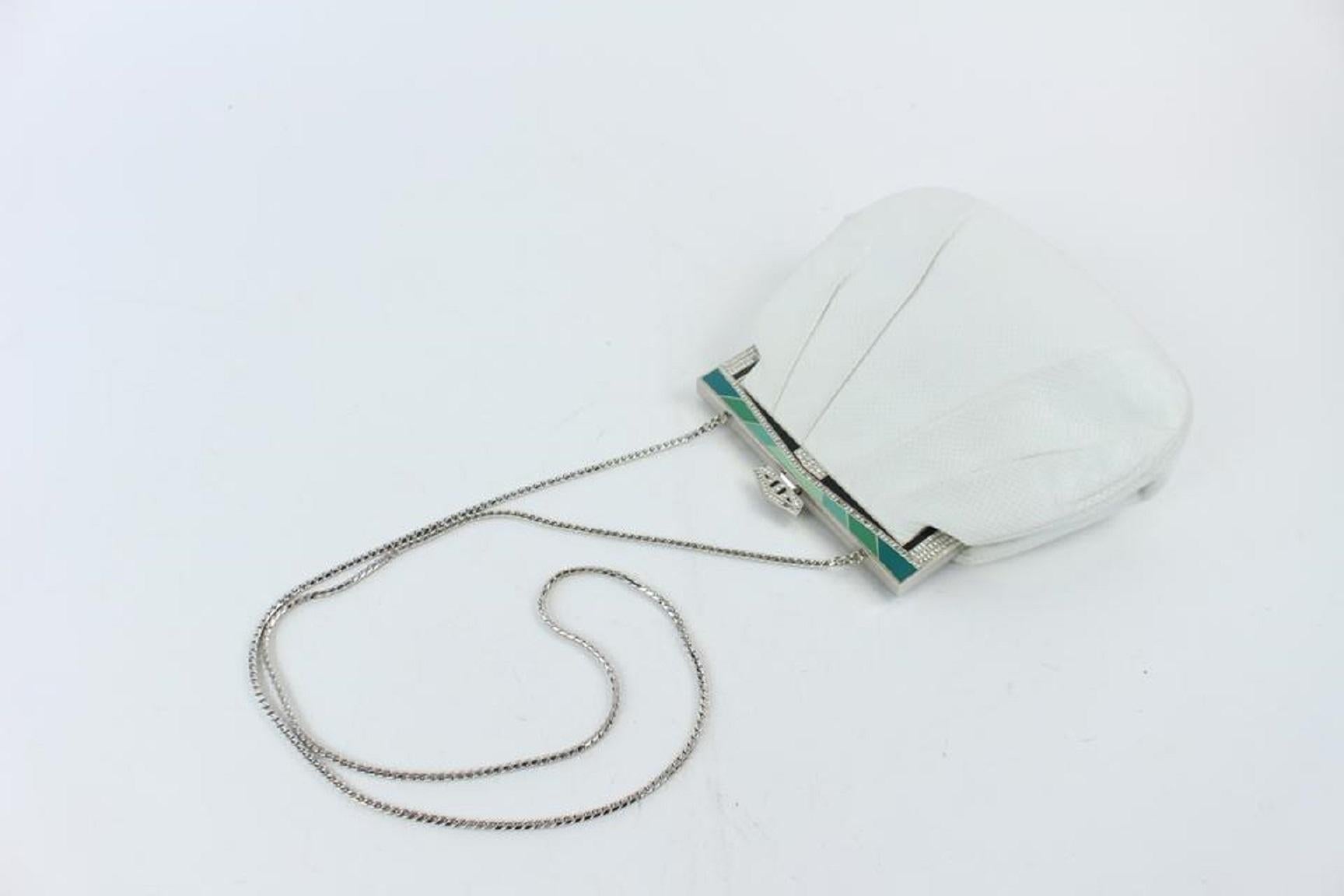 Women's Judith Leiber Crossbody Karung Crystal 16mz0724 White Lizard Skin Leather