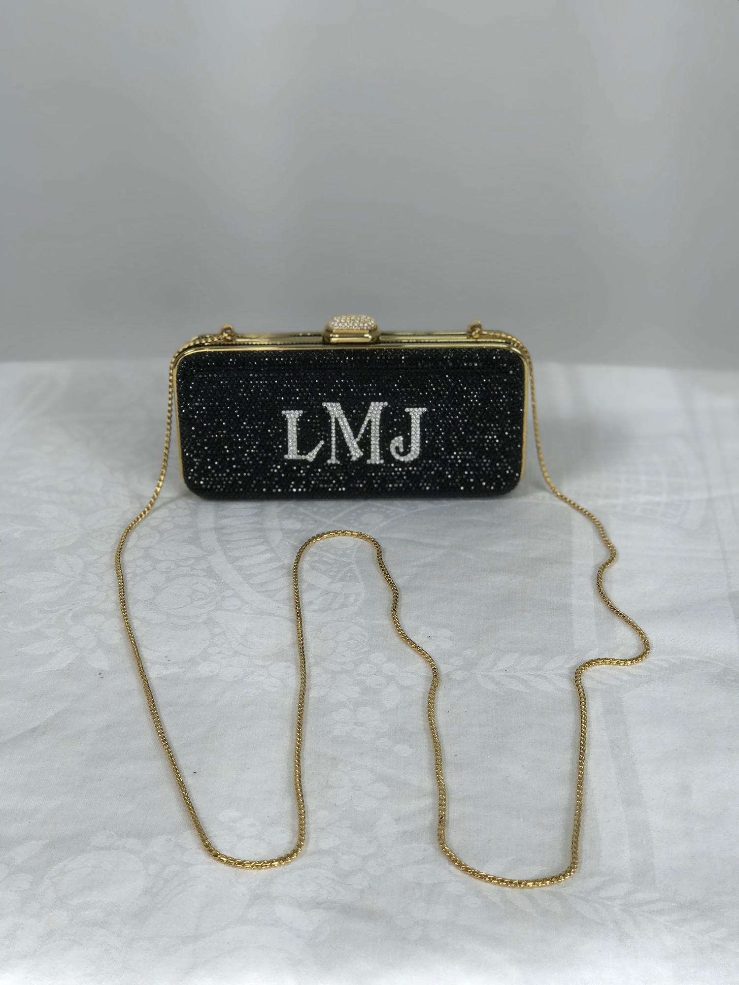 Black Judith Leiber Crystal Encrusted Monogram evening clutch For Sale