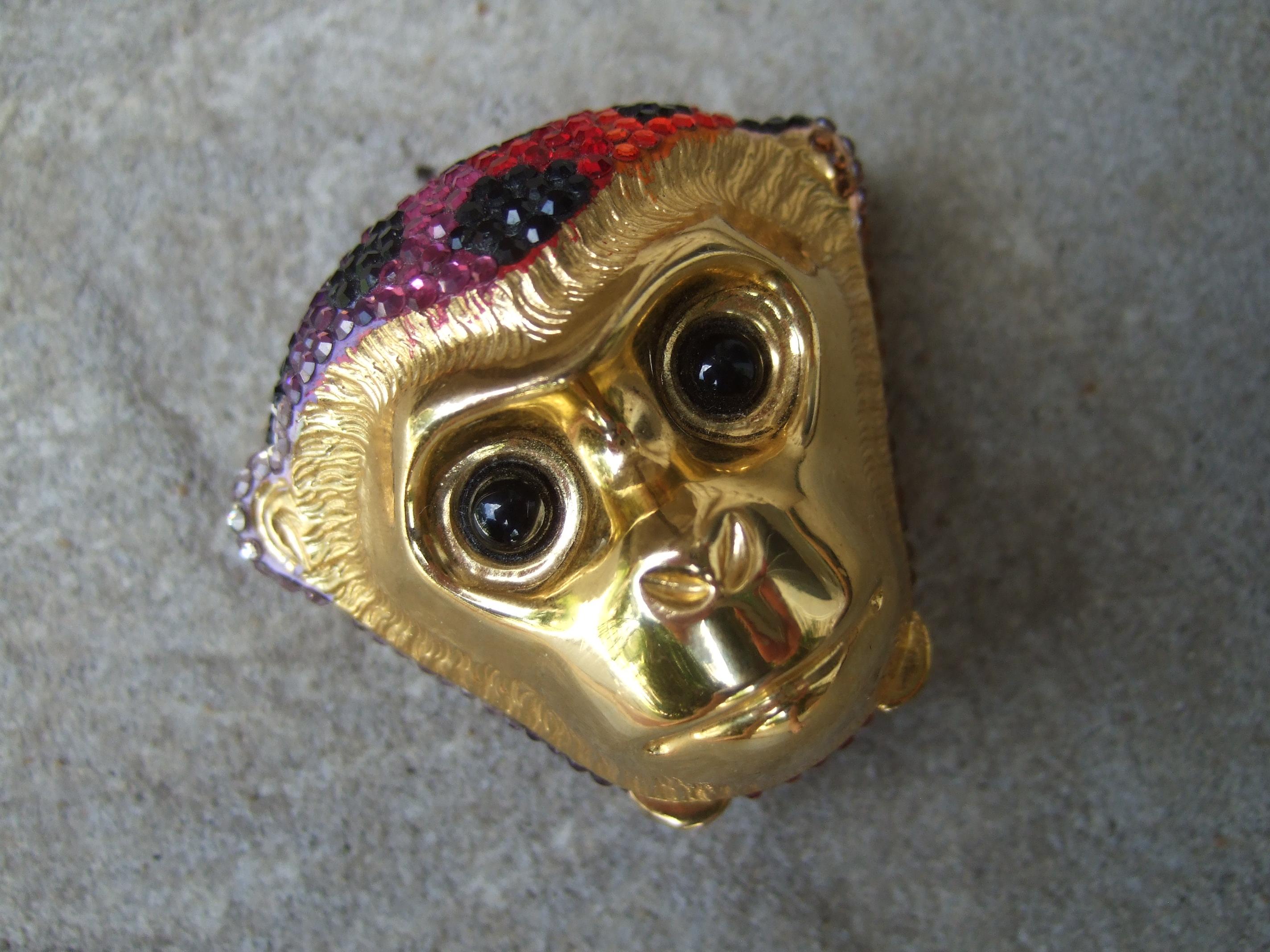 Women's Judith Leiber Crystal Glass Jeweled Tiny Hinged Monkey Pill Box c 1980s For Sale