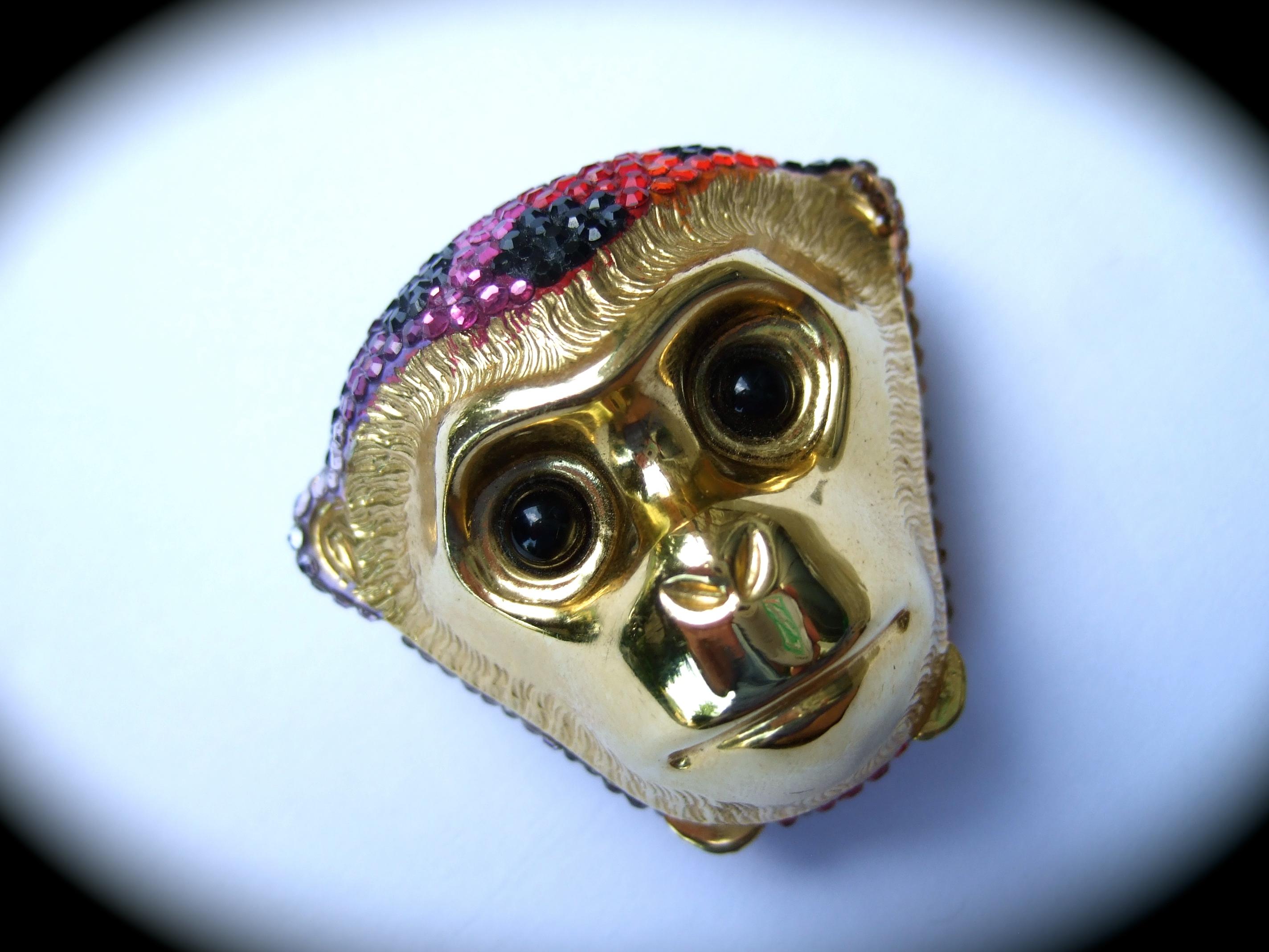 Judith Leiber Crystal Glass Jeweled Tiny Hinged Monkey Pill Box c 1980s For Sale 2