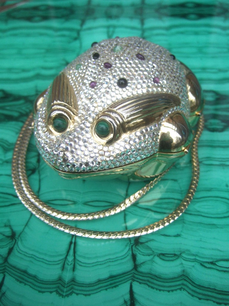 Gray Judith Leiber Crystal Jeweled Frog Minaudière c 1980s For Sale