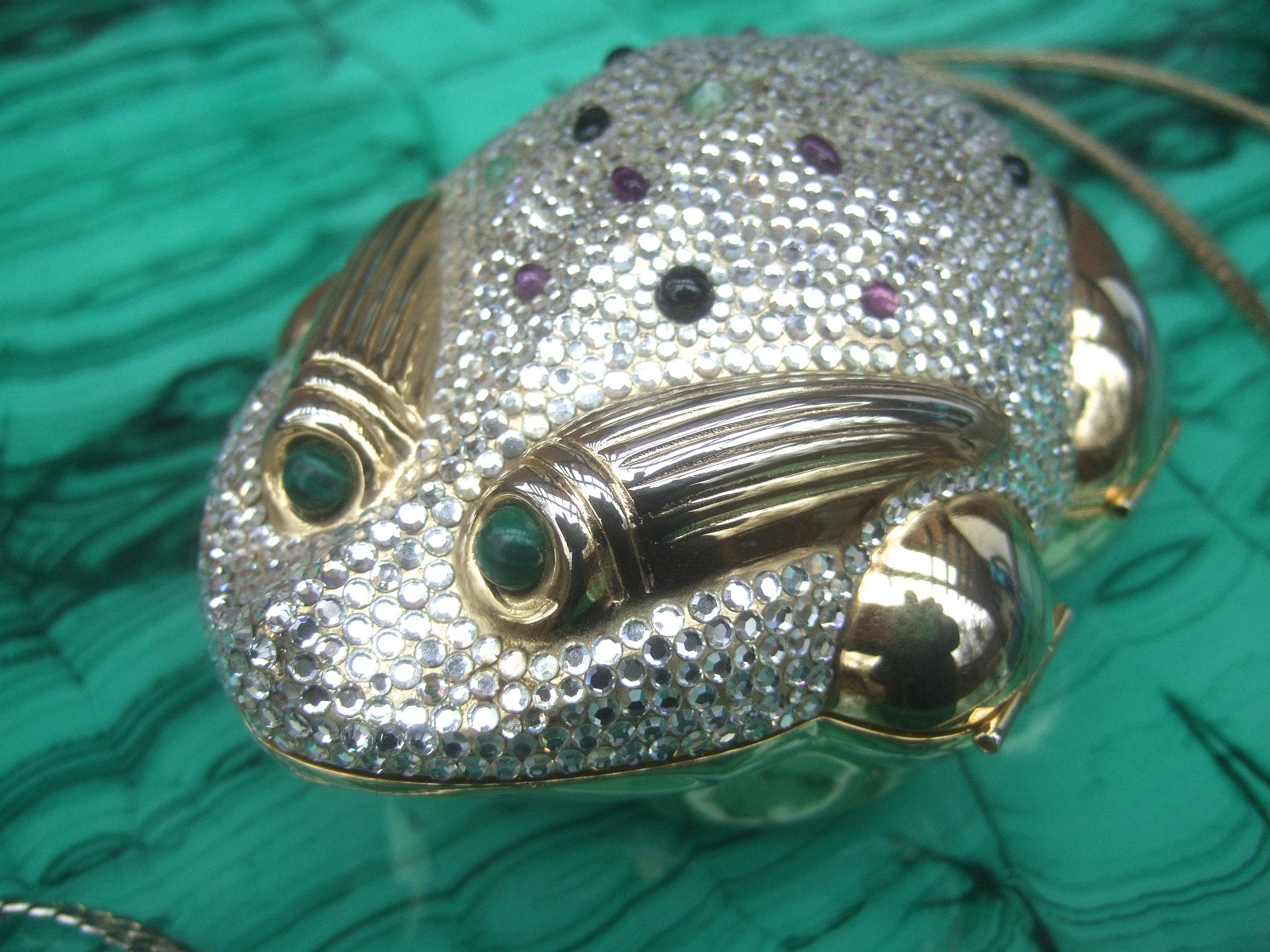 Gray Judith Leiber Crystal Jeweled Frog Minaudière c 1980s