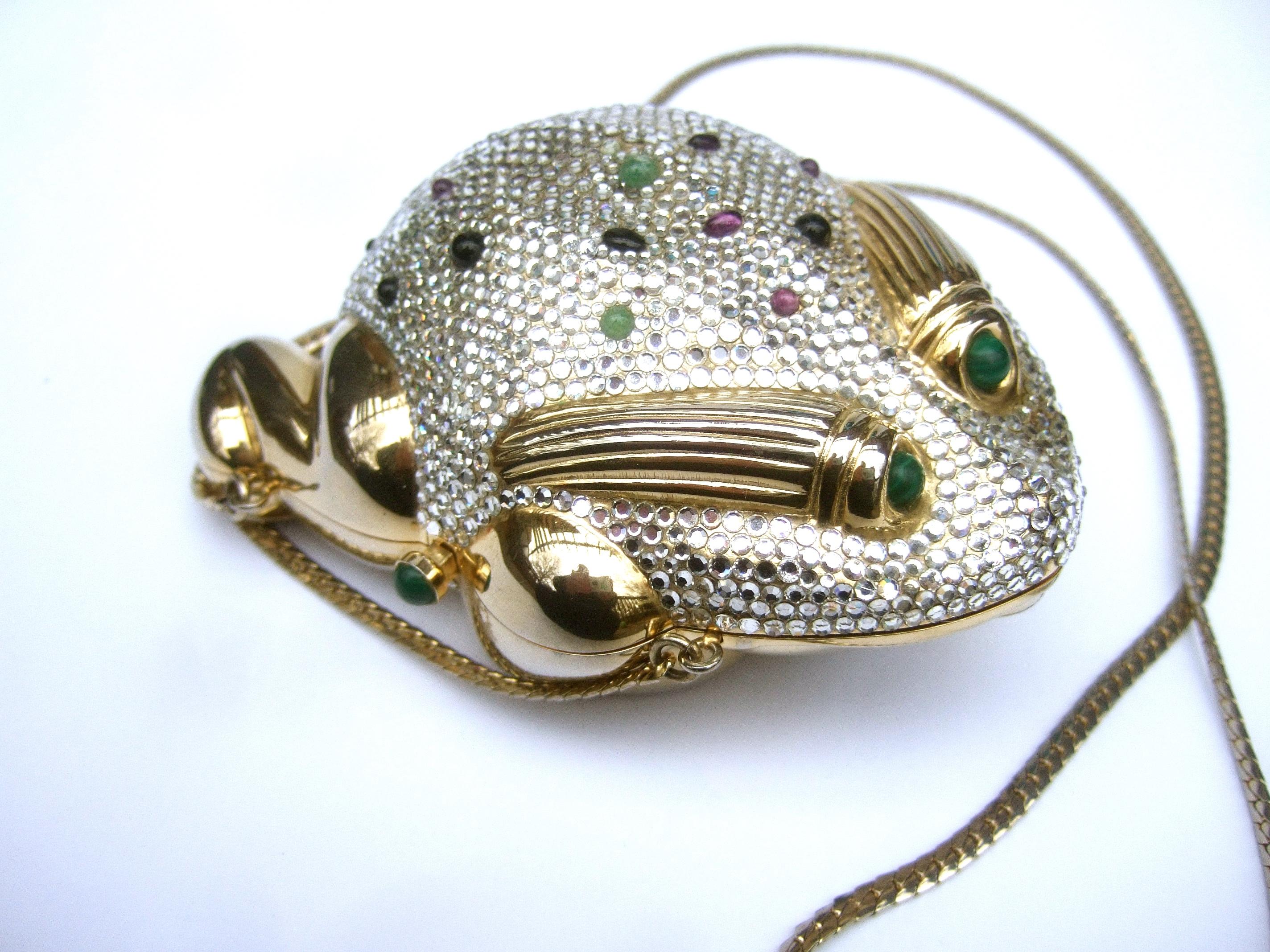 Judith Leiber Crystal Jeweled Frog Minaudière c 1980s In Good Condition In University City, MO