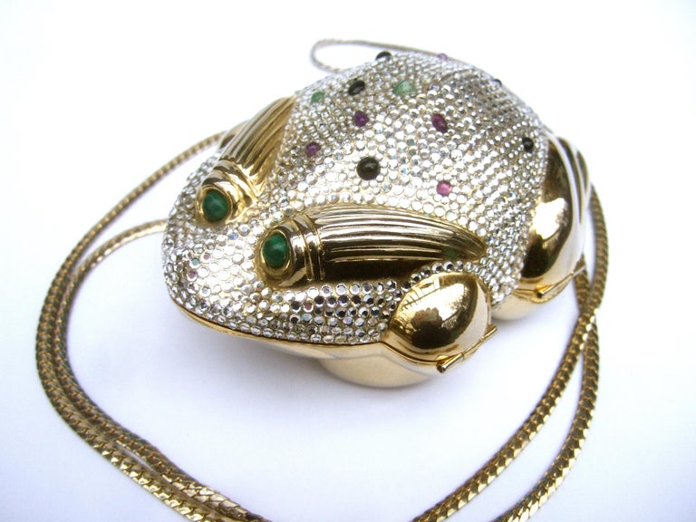Judith Leiber Crystal Jeweled Frog Minaudière c 1980s For Sale 1