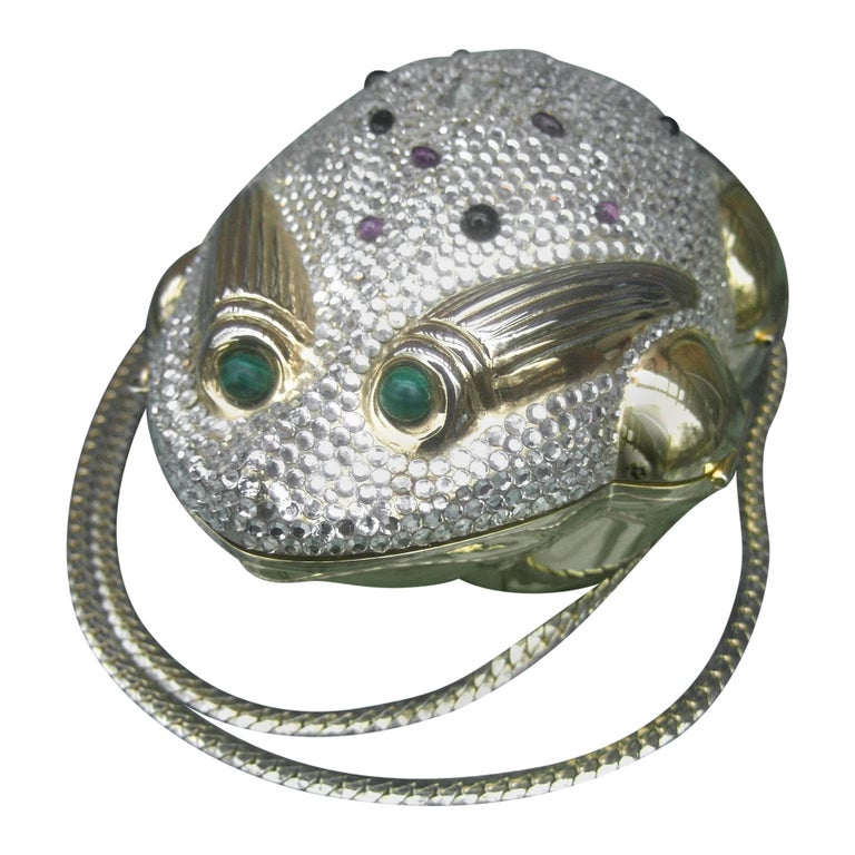 Judith Leiber Crystal Jeweled Frog Minaudière c 1980s For Sale