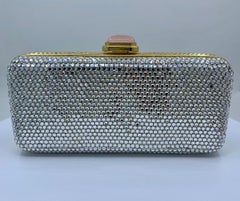 Judith Leiber Crystal Minaudiere Evening Clutch With Rose Quartz Cabochon Clasp