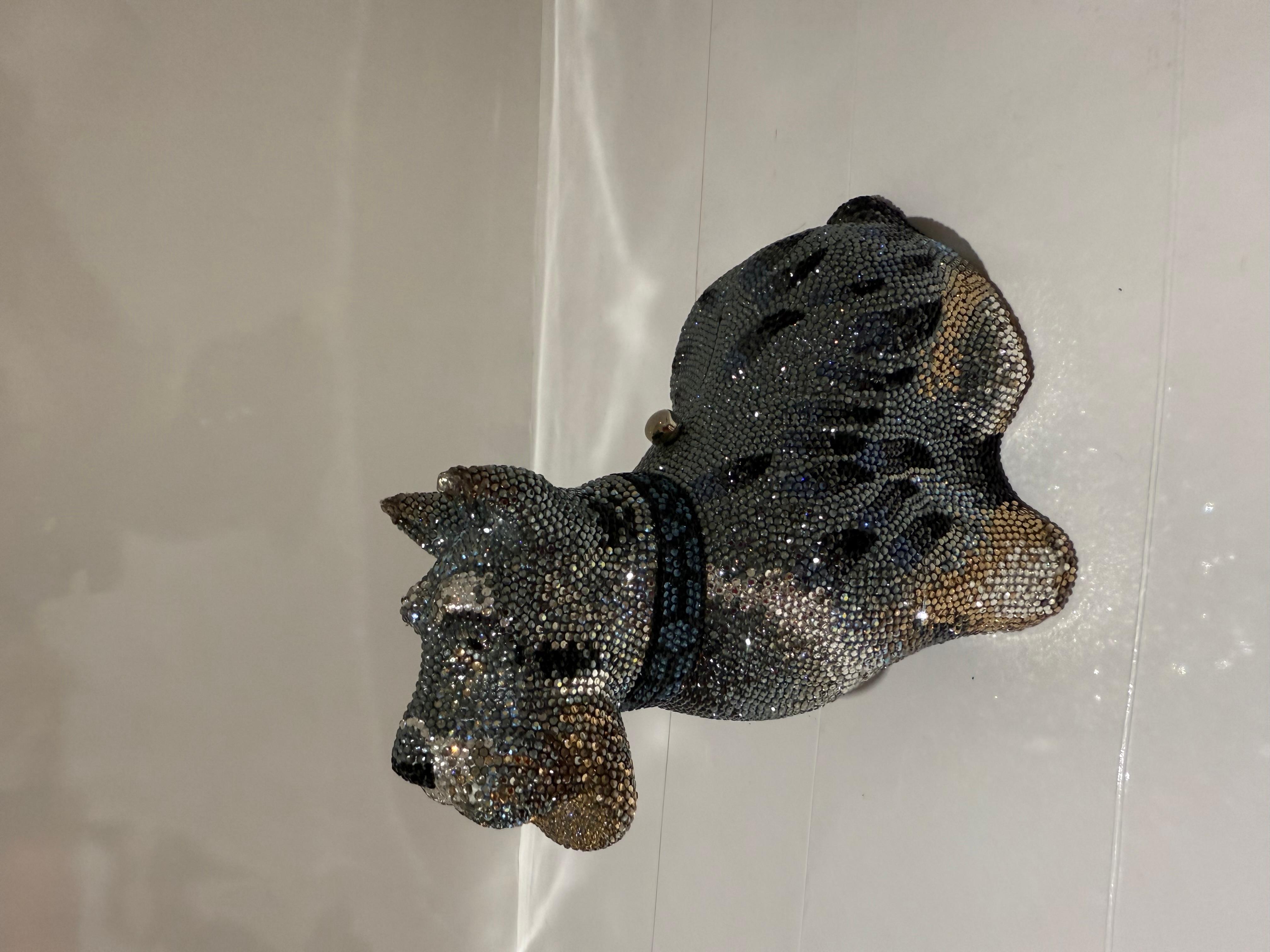 Black JUDITH LEIBER Crystal Terrier Minaudiere Clutch For Sale
