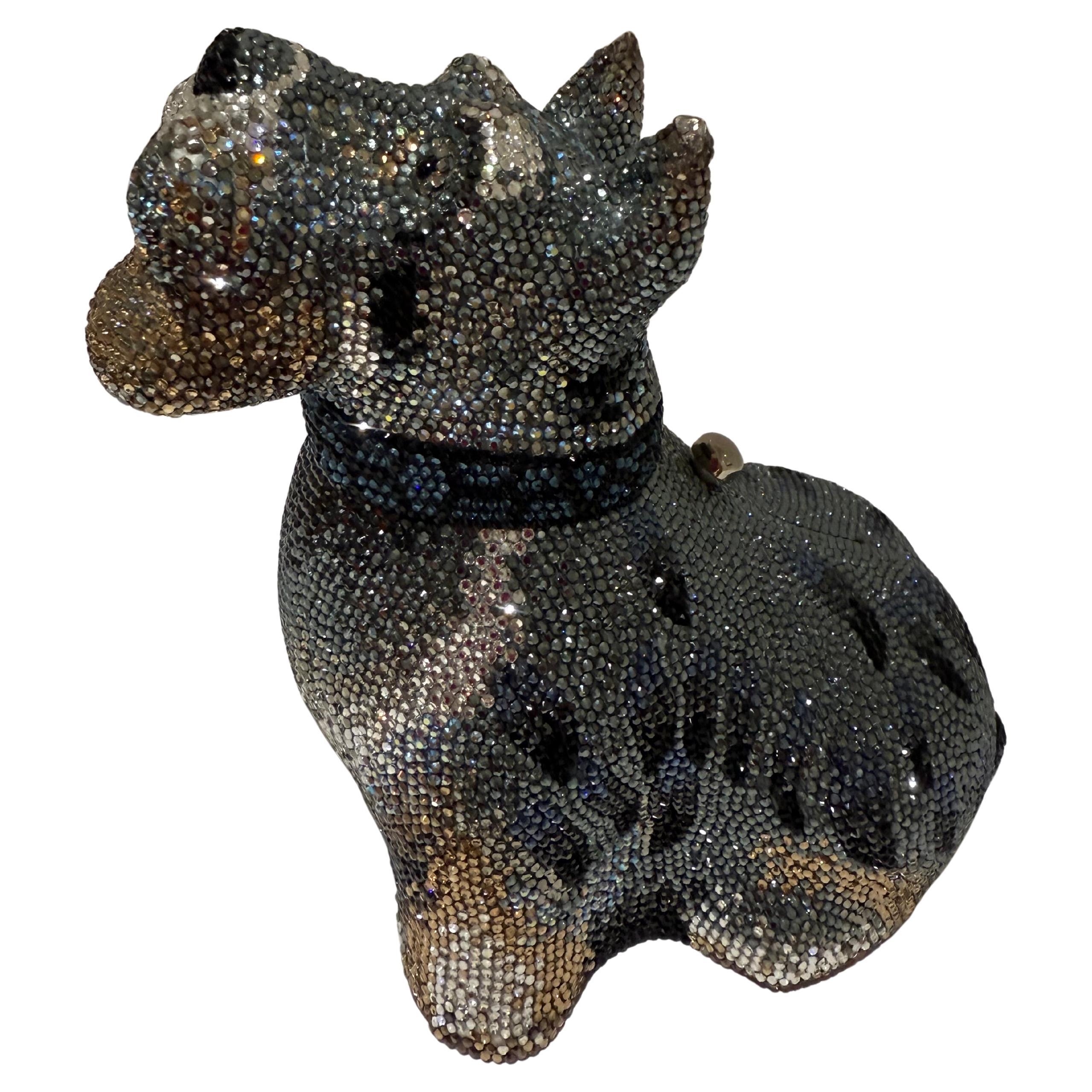 JUDITH LEIBER Crystal Terrier Minaudiere Clutch For Sale