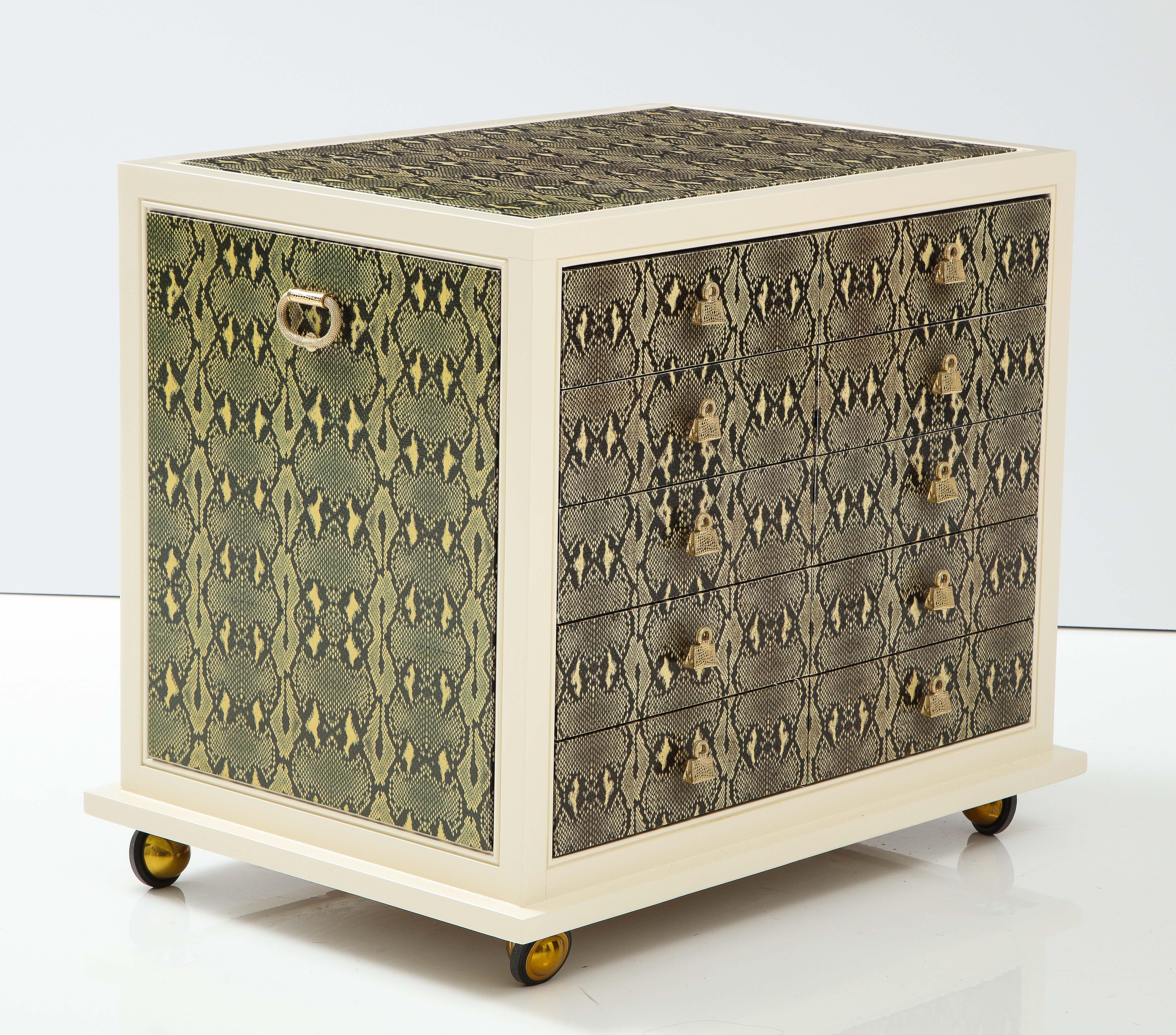 Modern Judith Leiber Custom Designed Snakeskin Cabinet. For Sale