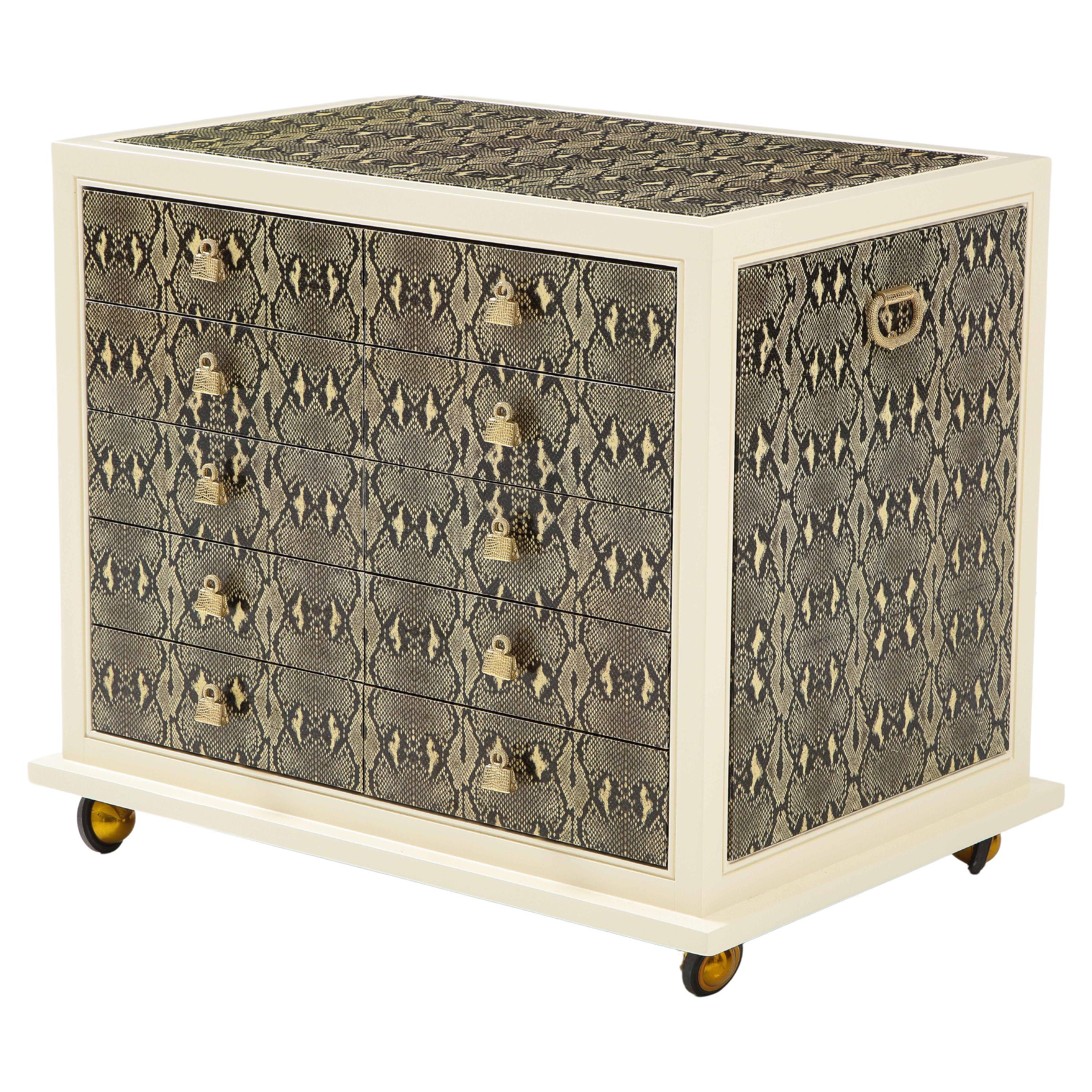Judith Leiber Custom Designed Snakeskin Cabinet. For Sale
