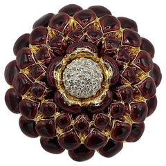 Judith Leiber Dark Plum Purple Enamel on Gold Flower Pin