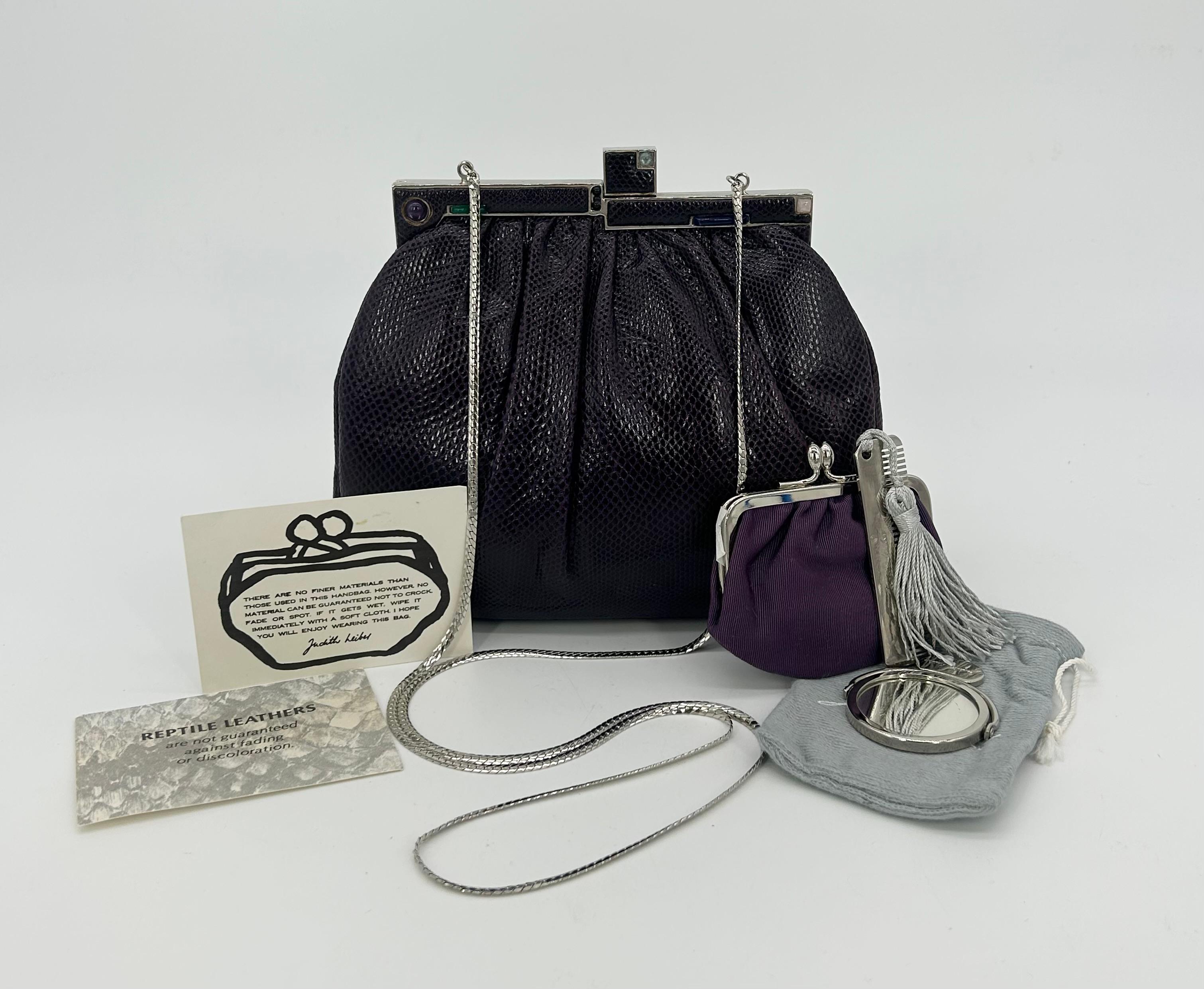 Judith Leiber Dark Purple Lizard Clutch For Sale 9