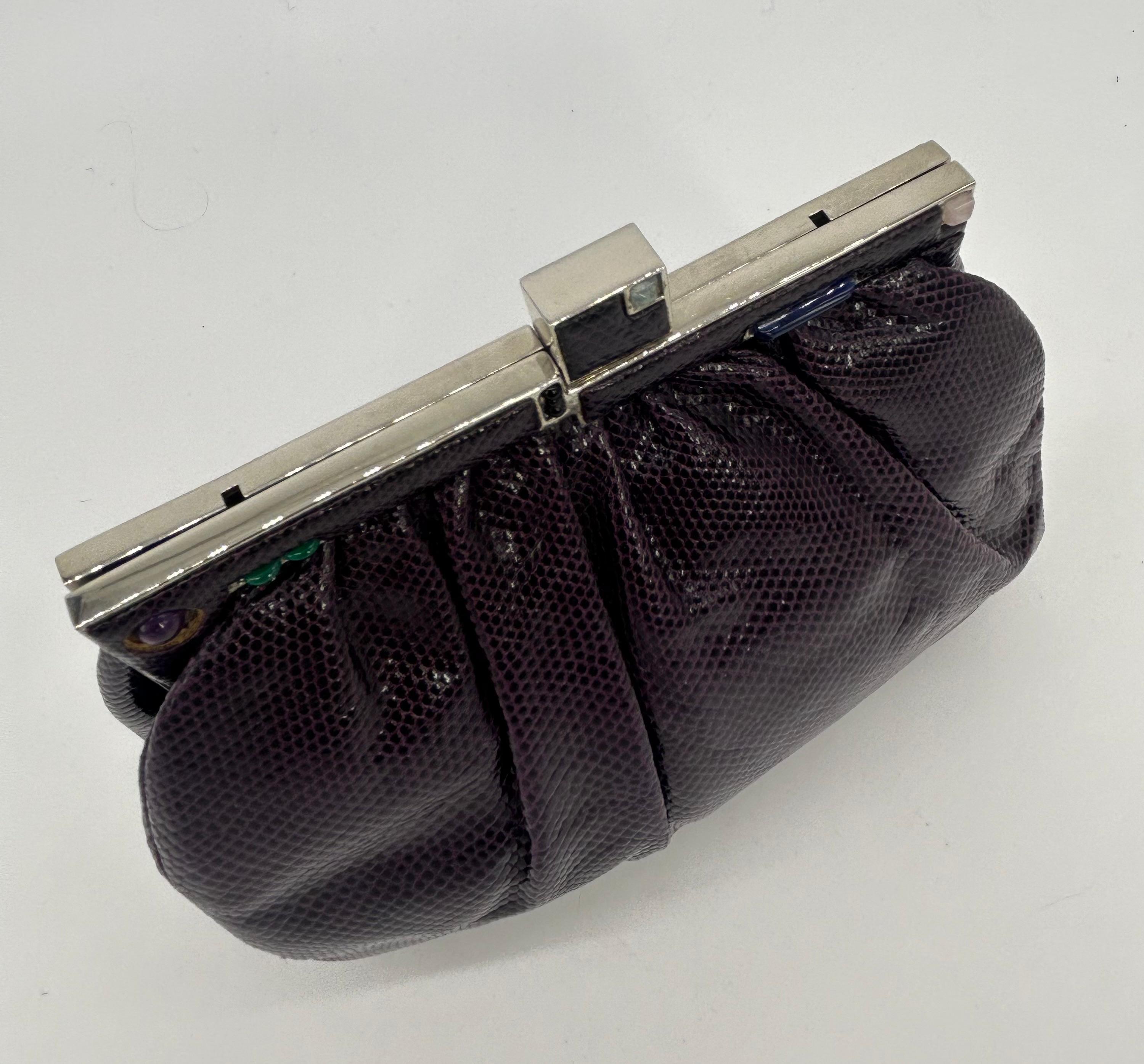 Judith Leiber Dark Purple Lizard Clutch For Sale 4
