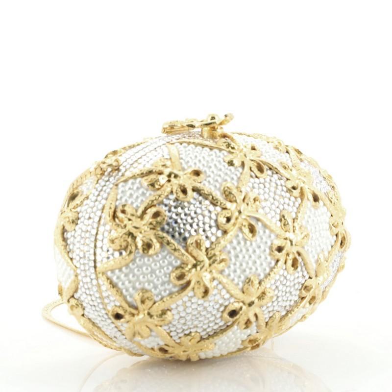 Beige Judith Leiber Egg Minaudiere Crystal Small