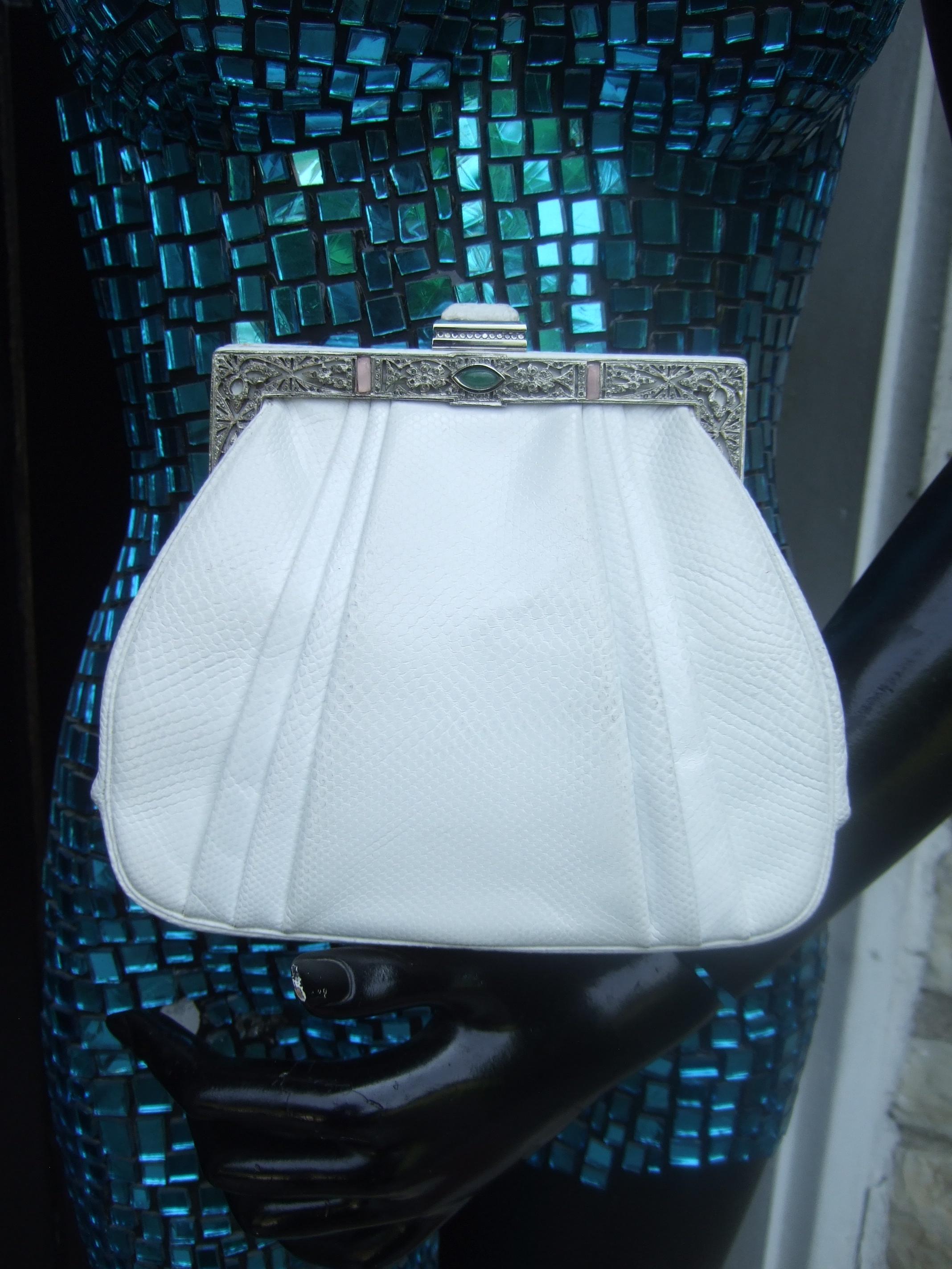 Women's Judith Leiber Elegant White Karung Leather Clutch - Shoulder Bag c 1980s For Sale