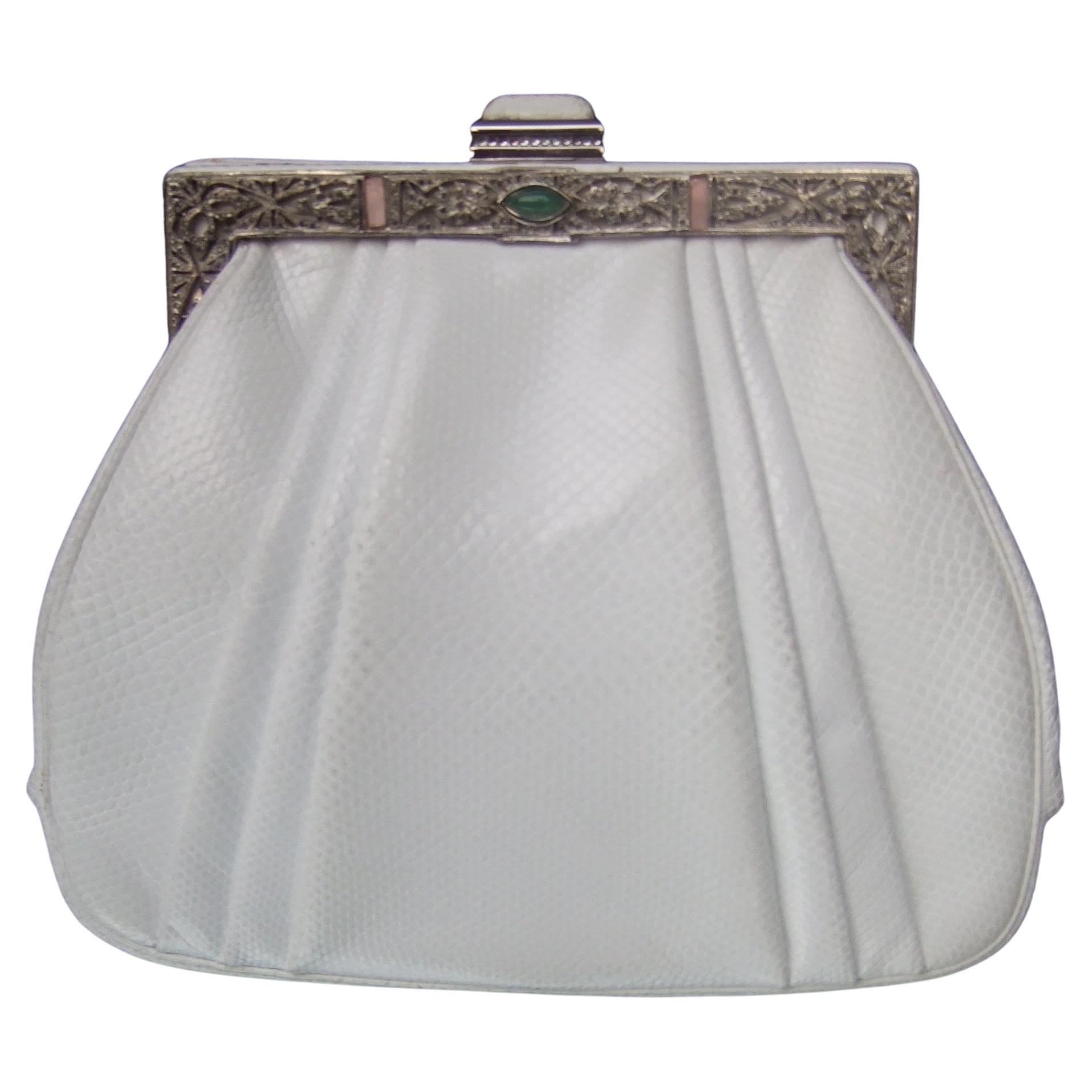 Judith Leiber Elegant White Karung Leather Clutch - Shoulder Bag c 1980s For Sale