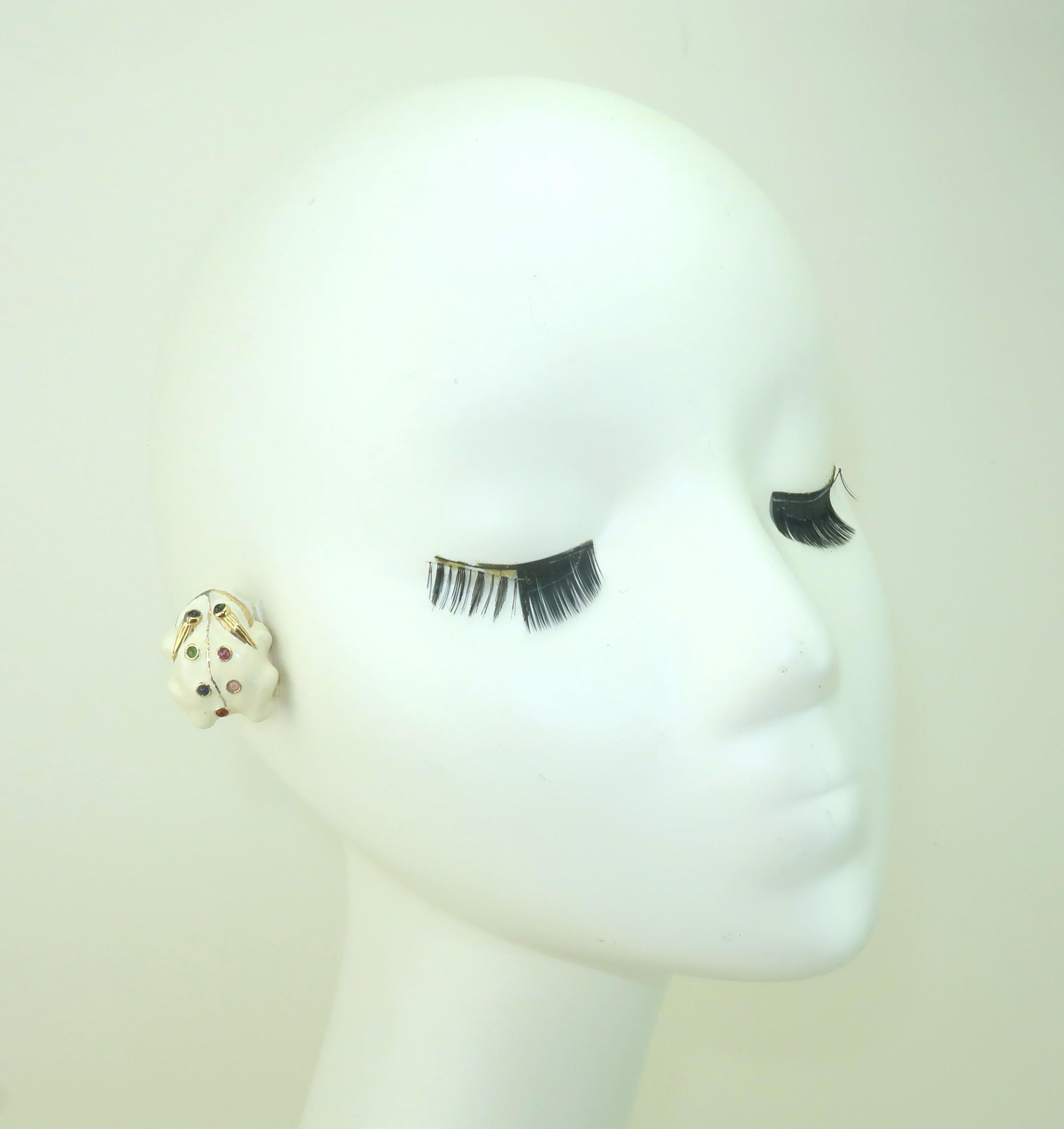 JUDITH LEIBER Enamel Frog Earrings With Glass Cabochon Stones For Sale 5