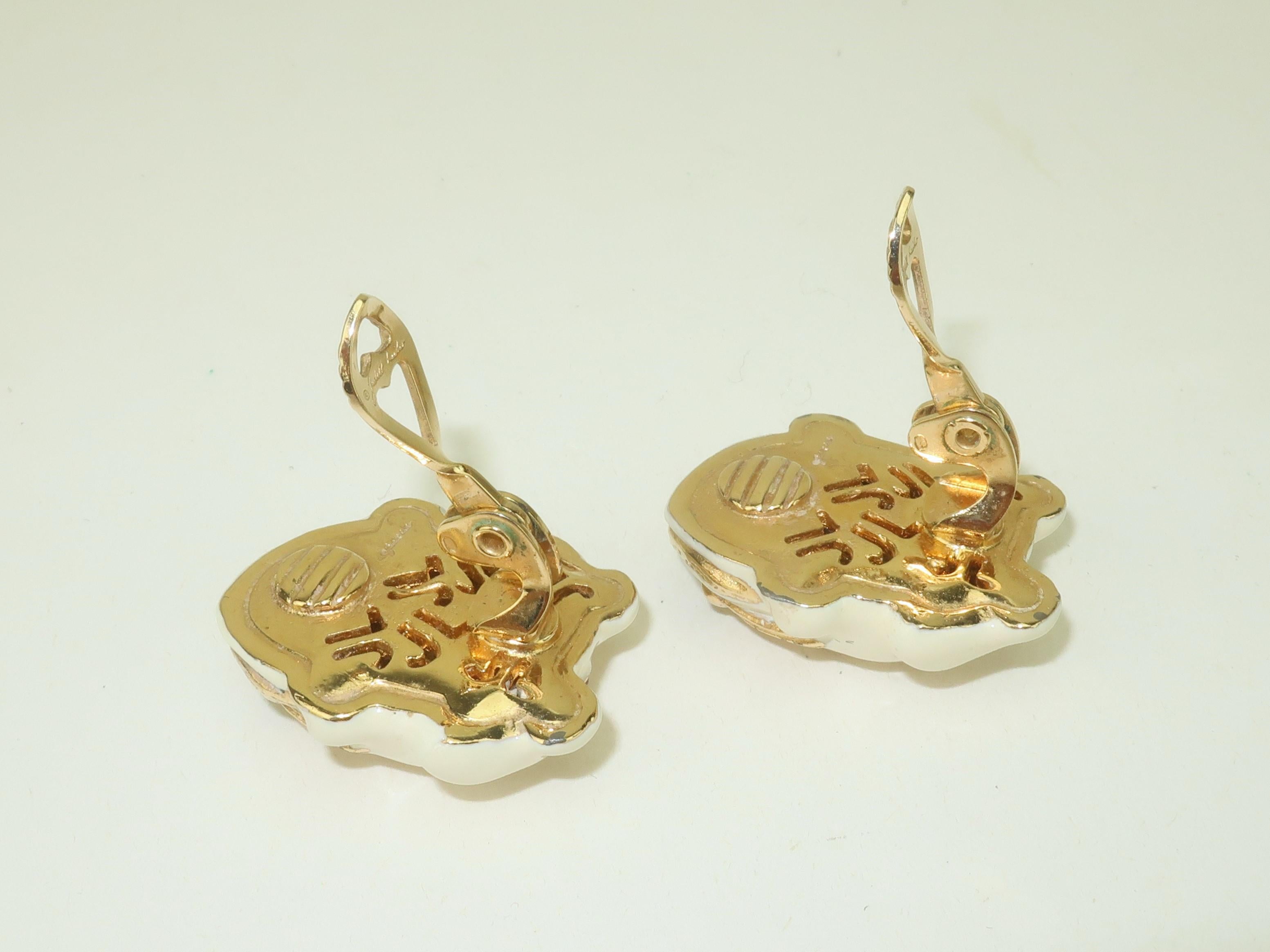 JUDITH LEIBER Enamel Frog Earrings With Glass Cabochon Stones For Sale 3