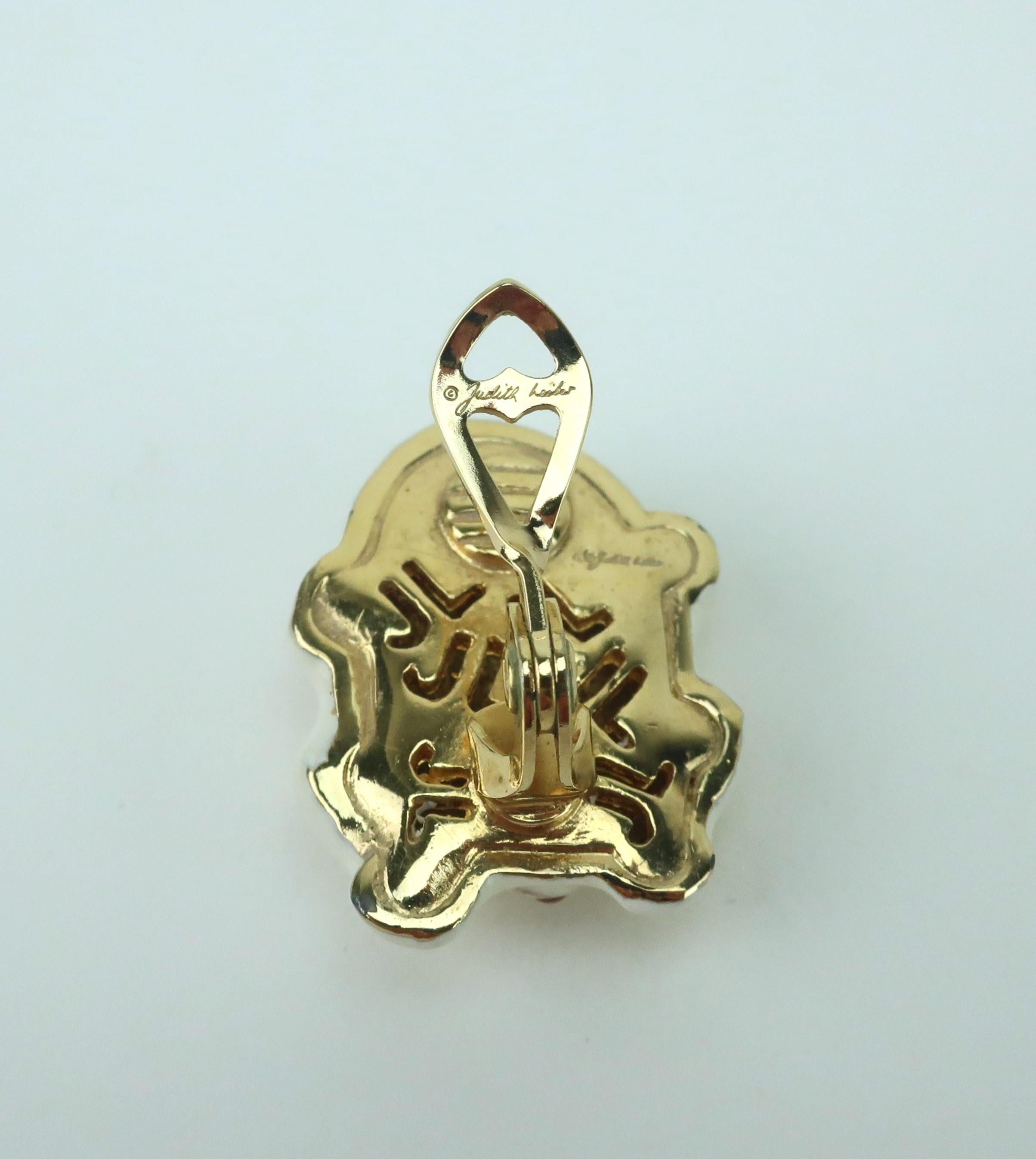 JUDITH LEIBER Enamel Frog Earrings With Glass Cabochon Stones For Sale 4