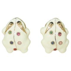 JUDITH LEIBER Enamel Frog Earrings With Glass Cabochon Stones