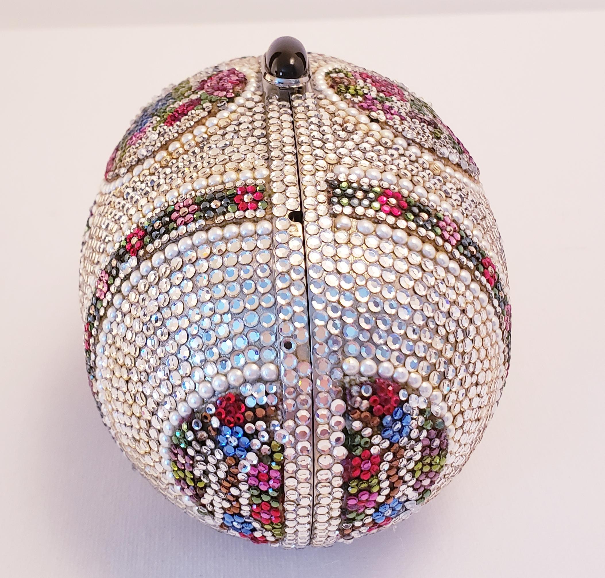 Gray Judith Leiber Faberge Egg Minaudiere Clutch Shoulder Bag Swarovski Crystals For Sale