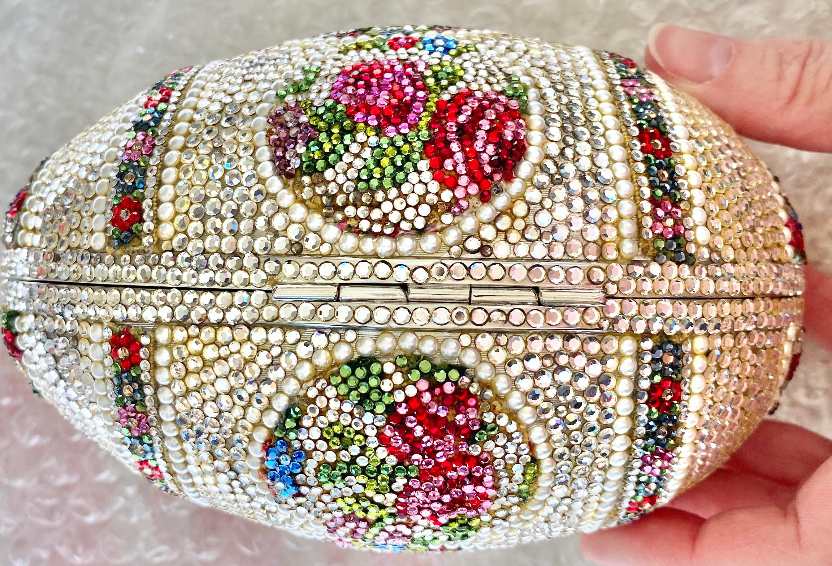 Judith Leiber Faberge Egg Minaudiere Clutch Shoulder Bag Swarovski Crystals For Sale 1