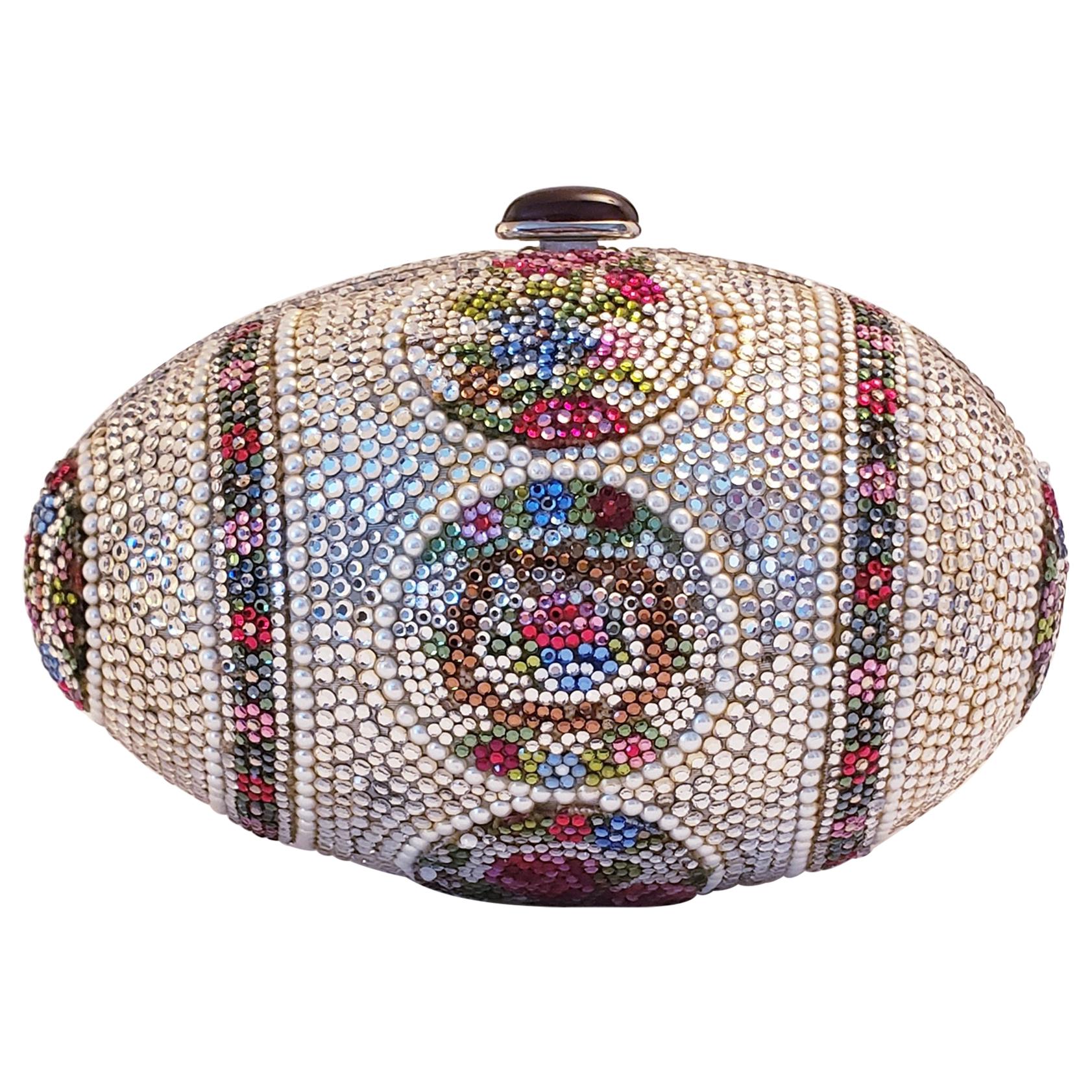 Judith Leiber Faberge Egg Minaudiere Clutch Shoulder Bag Swarovski Crystals For Sale