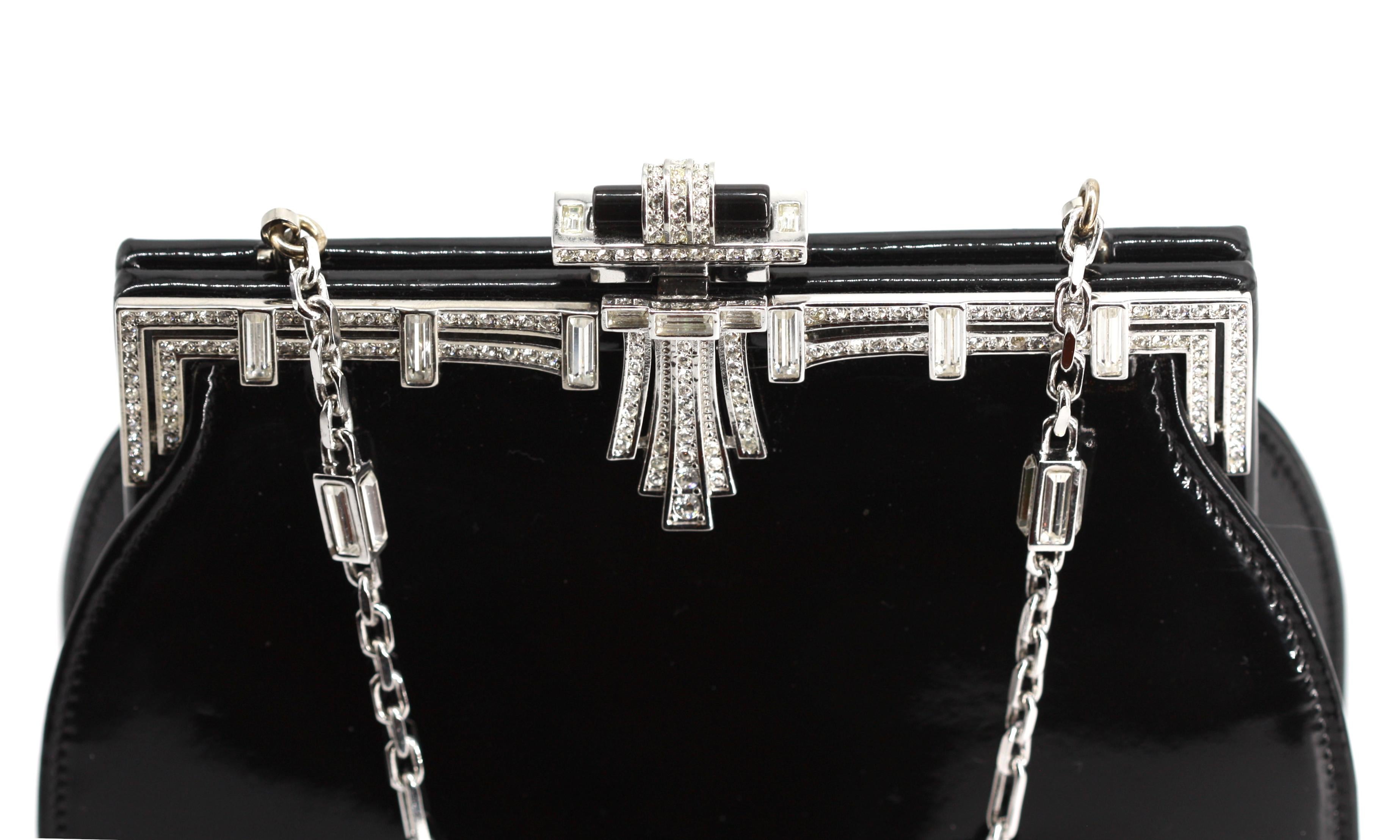 Bolso de noche Judith Leiber de piel Patton montado con diamantes de imitación Negro en venta