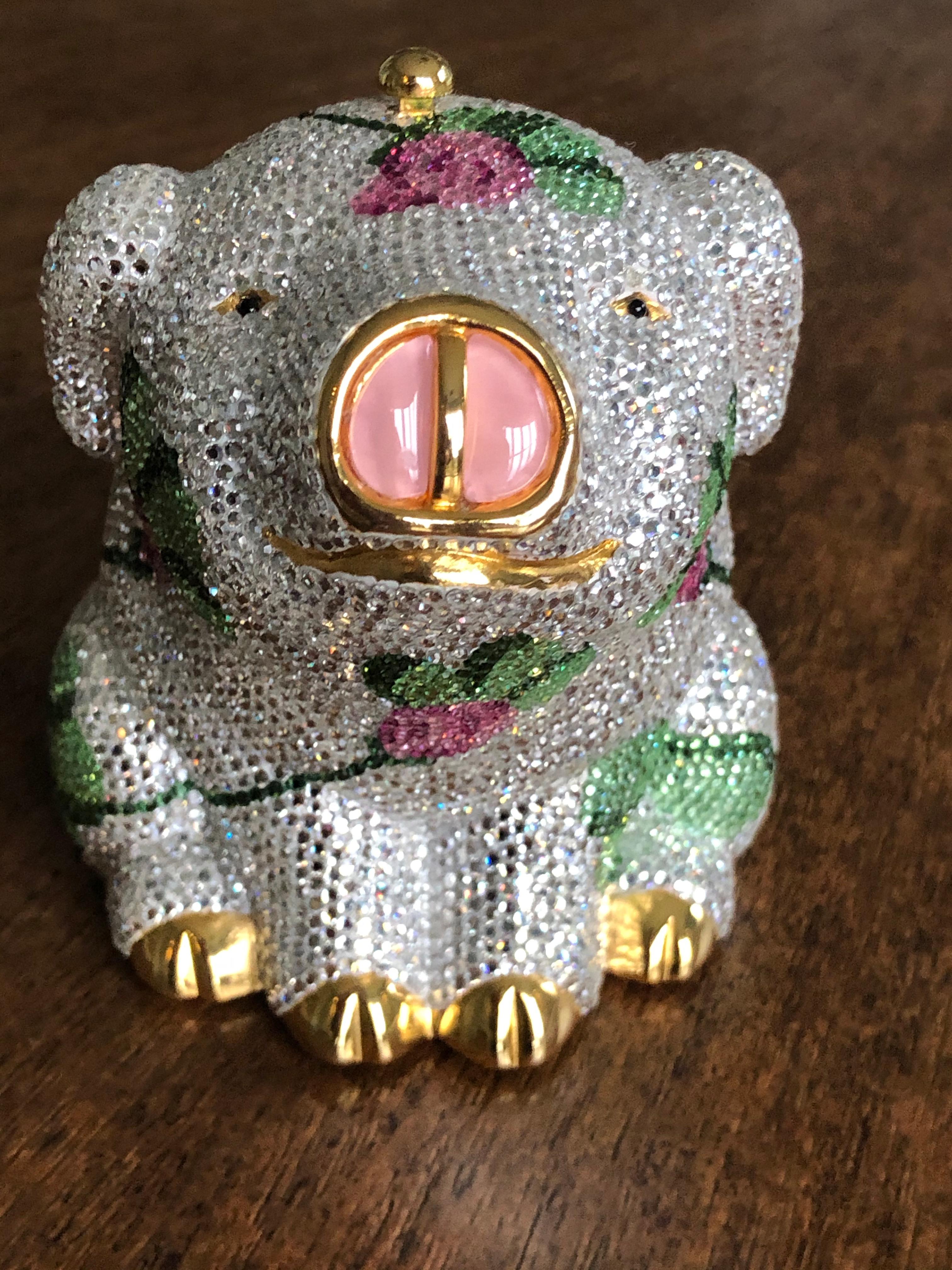 Judith Leiber Festive Floral Pig Jeweled Minaudière 1991 In Excellent Condition In Cloverdale, CA