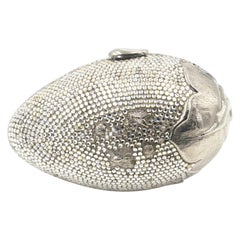 Judith Leiber Floral & Insect Oval Silver Crystal Minaudière Evening Bag