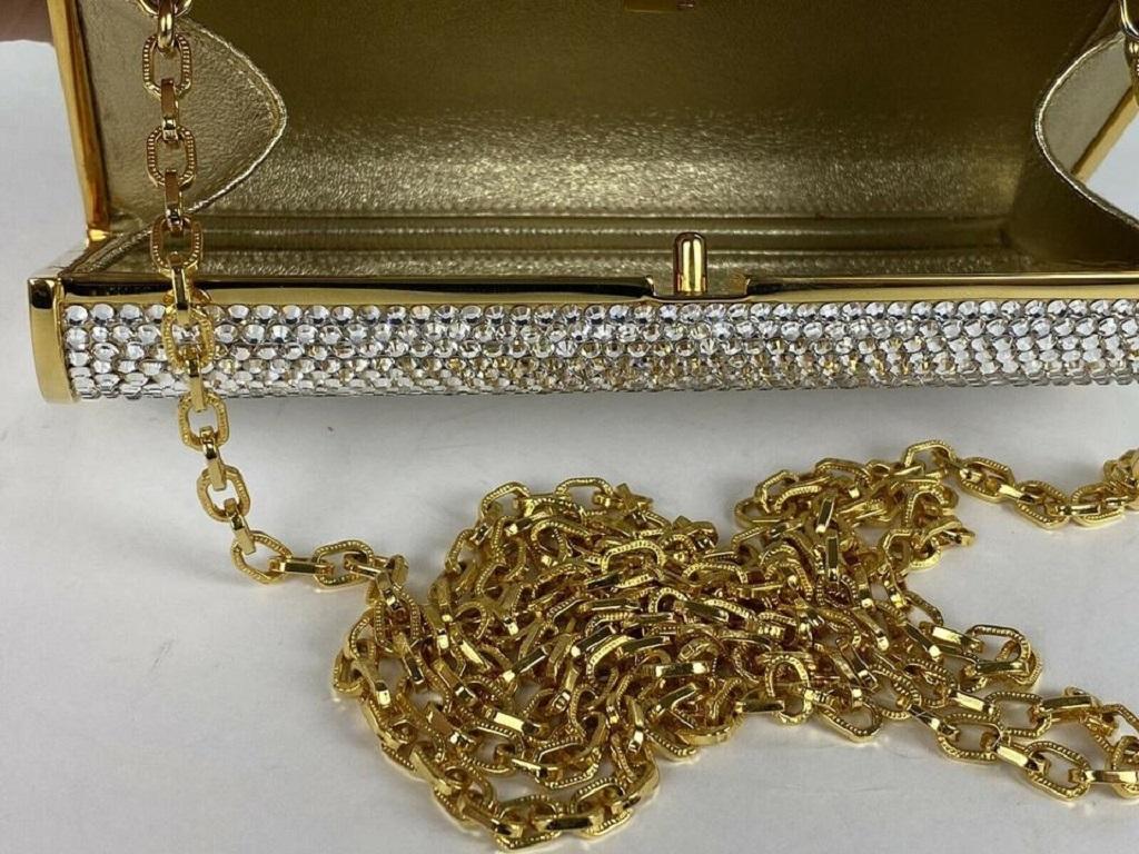Judith Leiber Full Bead Minaudiere Chain Evening 1ma4 Silver X Gold Crystals For Sale 6