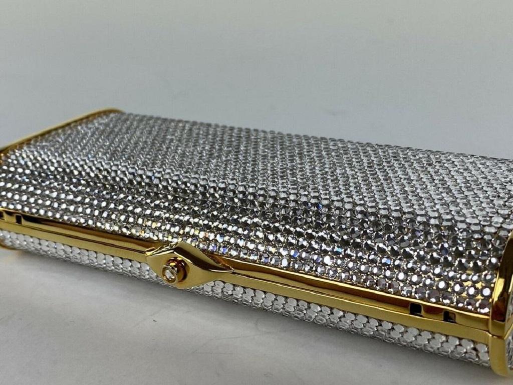 Gray Judith Leiber Full Bead Minaudiere Chain Evening 1ma4 Silver X Gold Crystals For Sale
