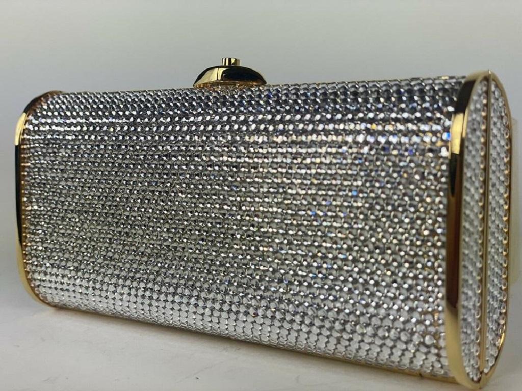 Judith Leiber Full Bead Minaudiere Chain Evening 1ma4 Silver X Gold Crystals For Sale 2