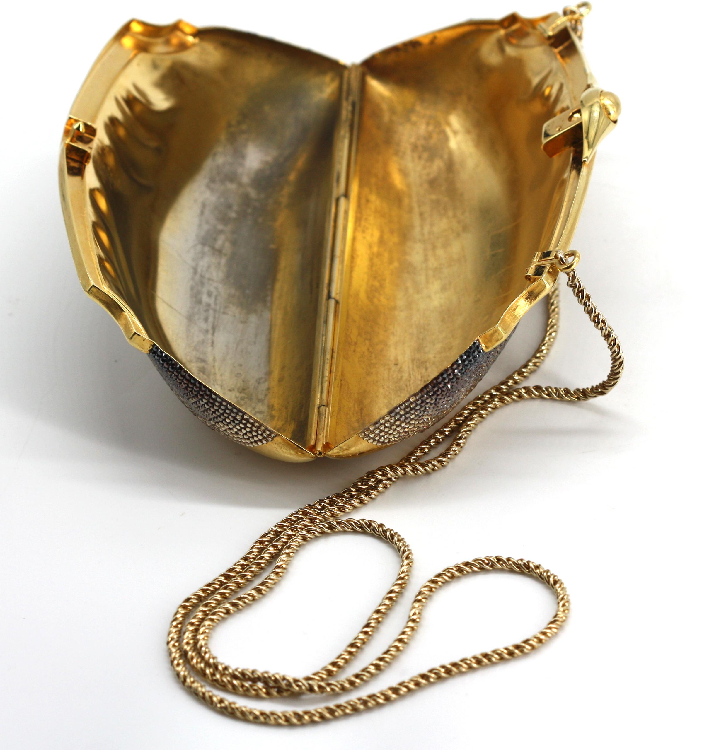 Women's or Men's Judith Leiber Gilt Metal and Crystal Evening Clutch, Prototype Signed For Sale